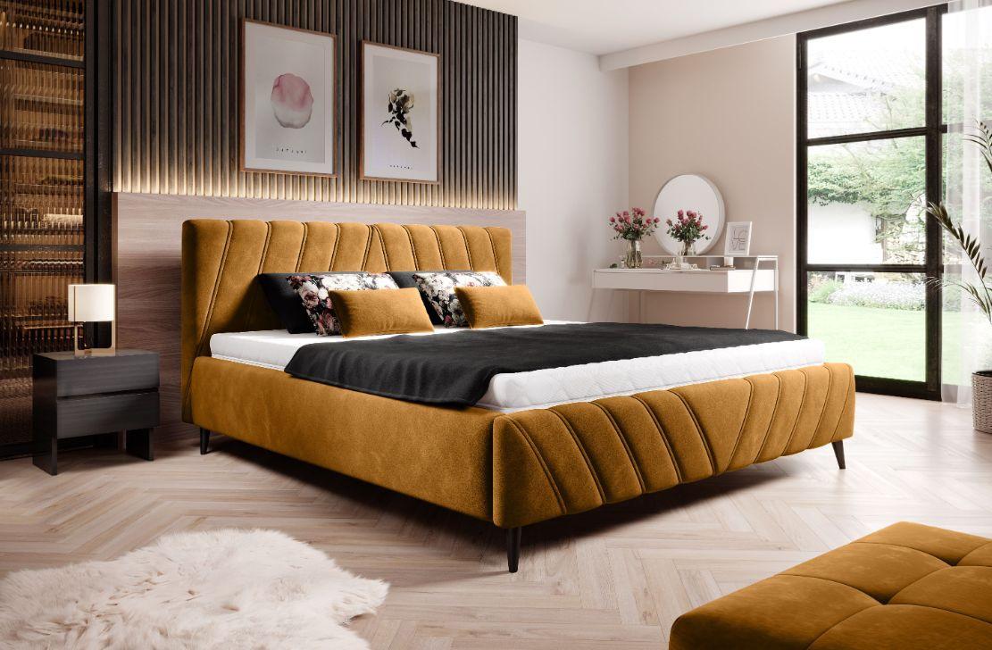 Postel Melli s roštem a úložným prostorem 180x200cm - černá/curry žlutá, Design, dřevo/textil (180/200cm)
