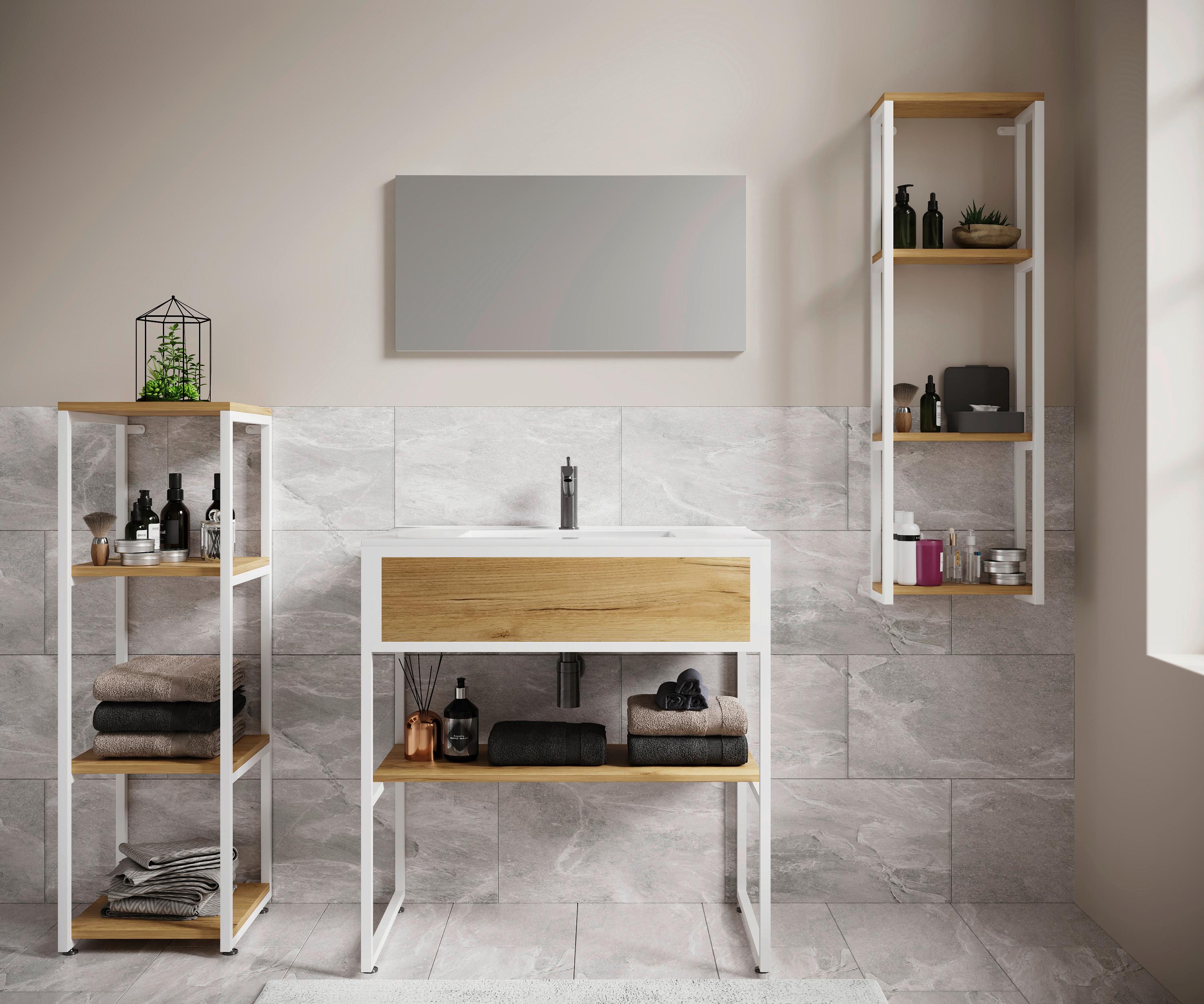 Badezimmer 5--Teilig. Waschplatz "bitila 80" - Honigeiche/Schwarz, MODERN, Glas/Keramik (150cm) - MID.YOU