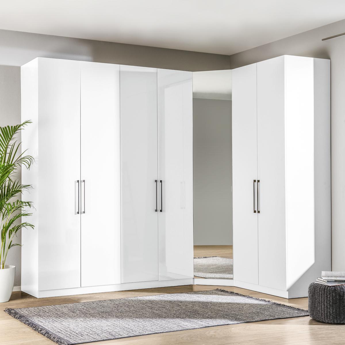 Eckschrank Mit Spiegel 273,3x182,2 cm Unit, Weiß - Weiß, MODERN, Holzwerkstoff (273,3/210/182,2cm) - Ondega