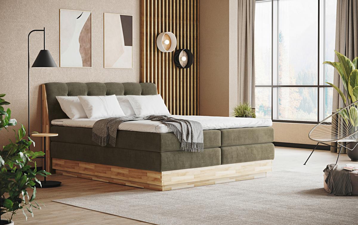 Boxspringbett Boxspring Bed Melissa - Schwarz/Grün, Natur, Textil (160/200cm)