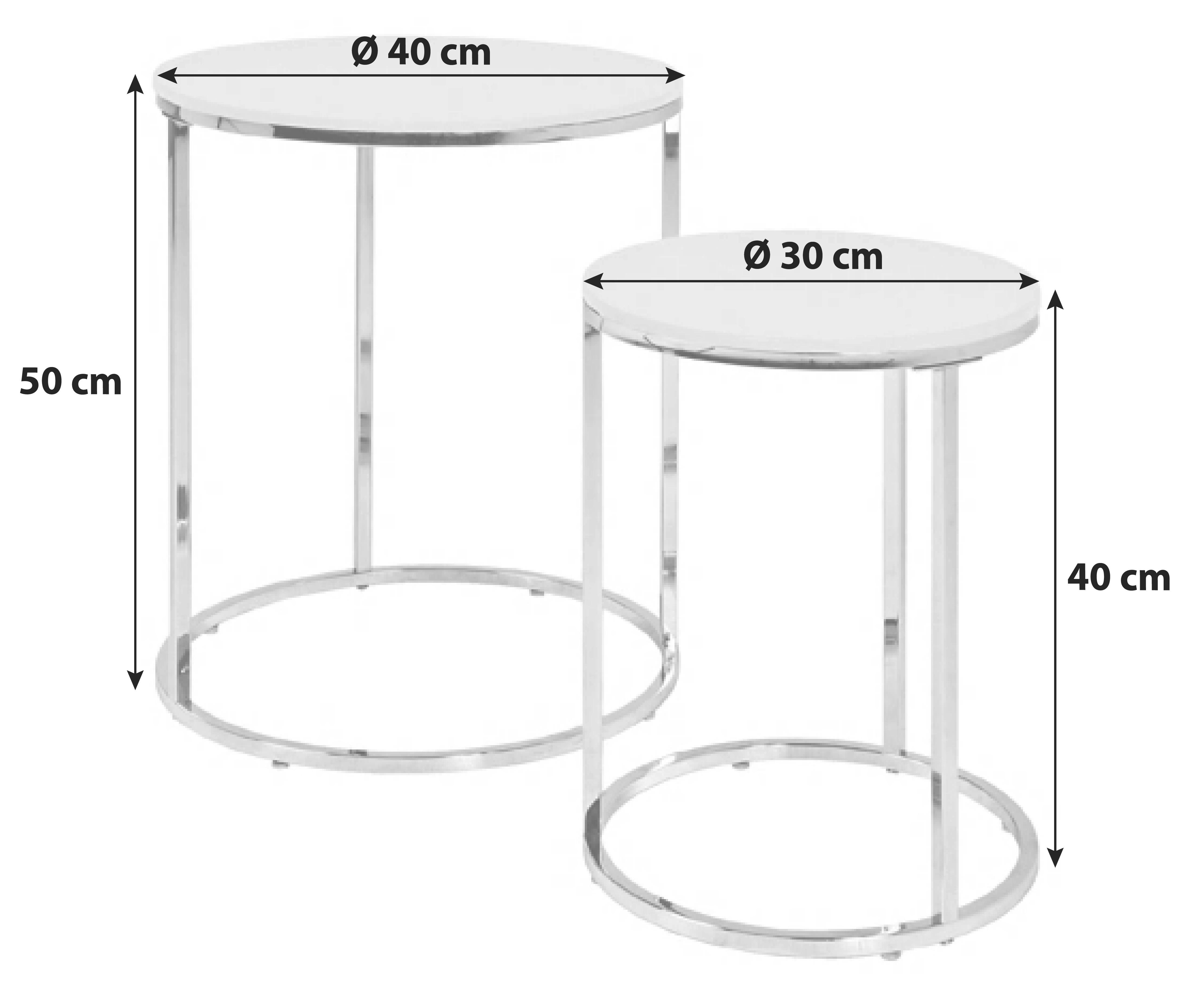 Satztisch, Set Aus 2 Tischen Frankfurt Weiß/Chromfarben - Chromfarben/Weiß, Basics, Holzwerkstoff/Metall (30/40/40/50cm)