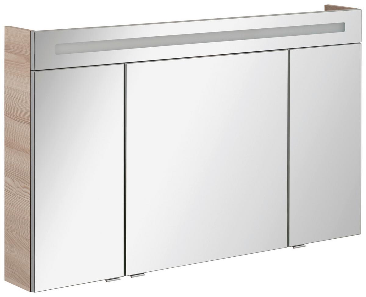 Spiegelschrank B.clever Mit Led 3-Türig BxHxT: 120x71x16 cm - Eschefarben, MODERN, Glas/Holzwerkstoff (120/71/16cm) - MID.YOU