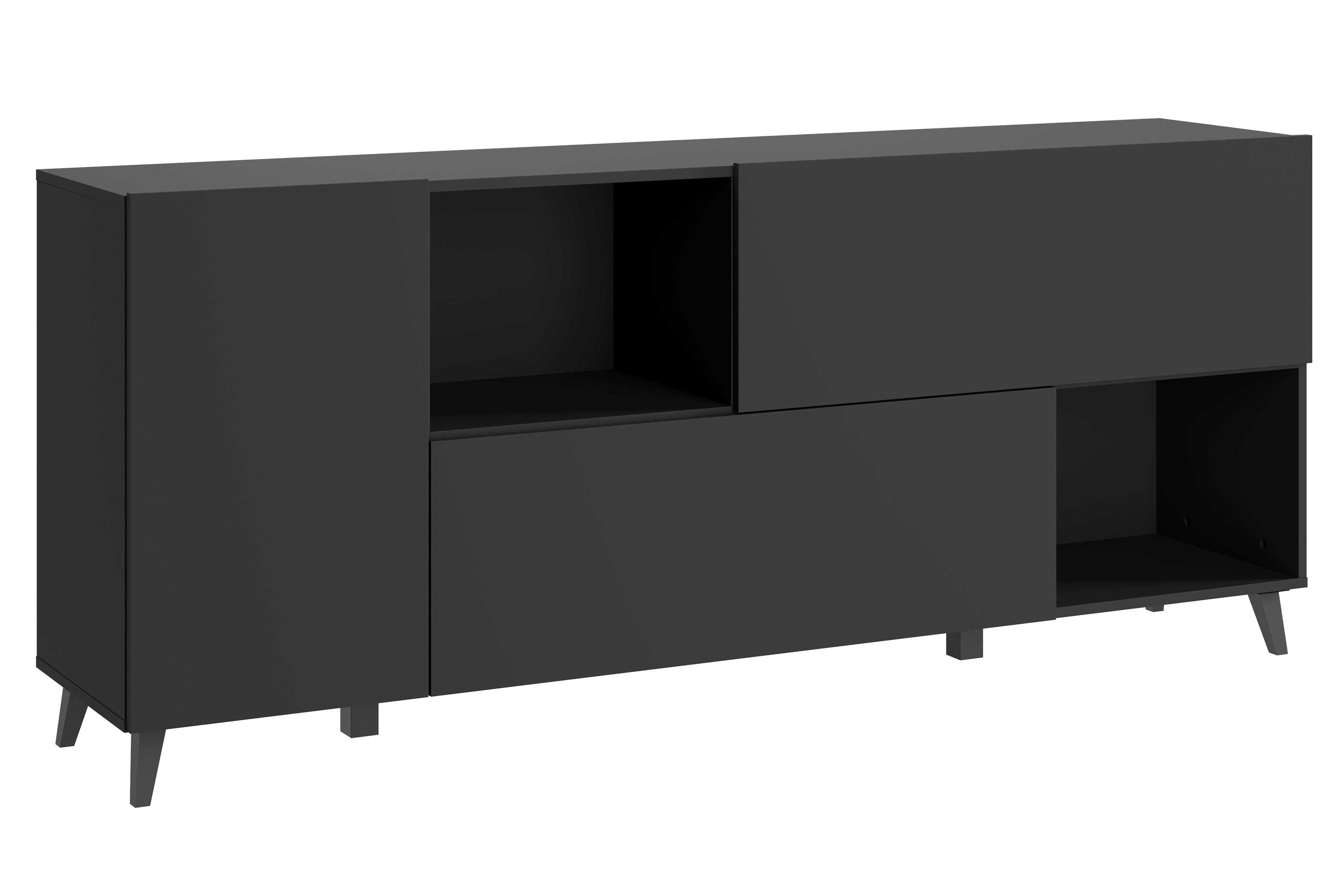 Sideboard Phuket schwarz B: 180cm - Schwarz, Design, Holzwerkstoff (180/76/39cm) - P & B
