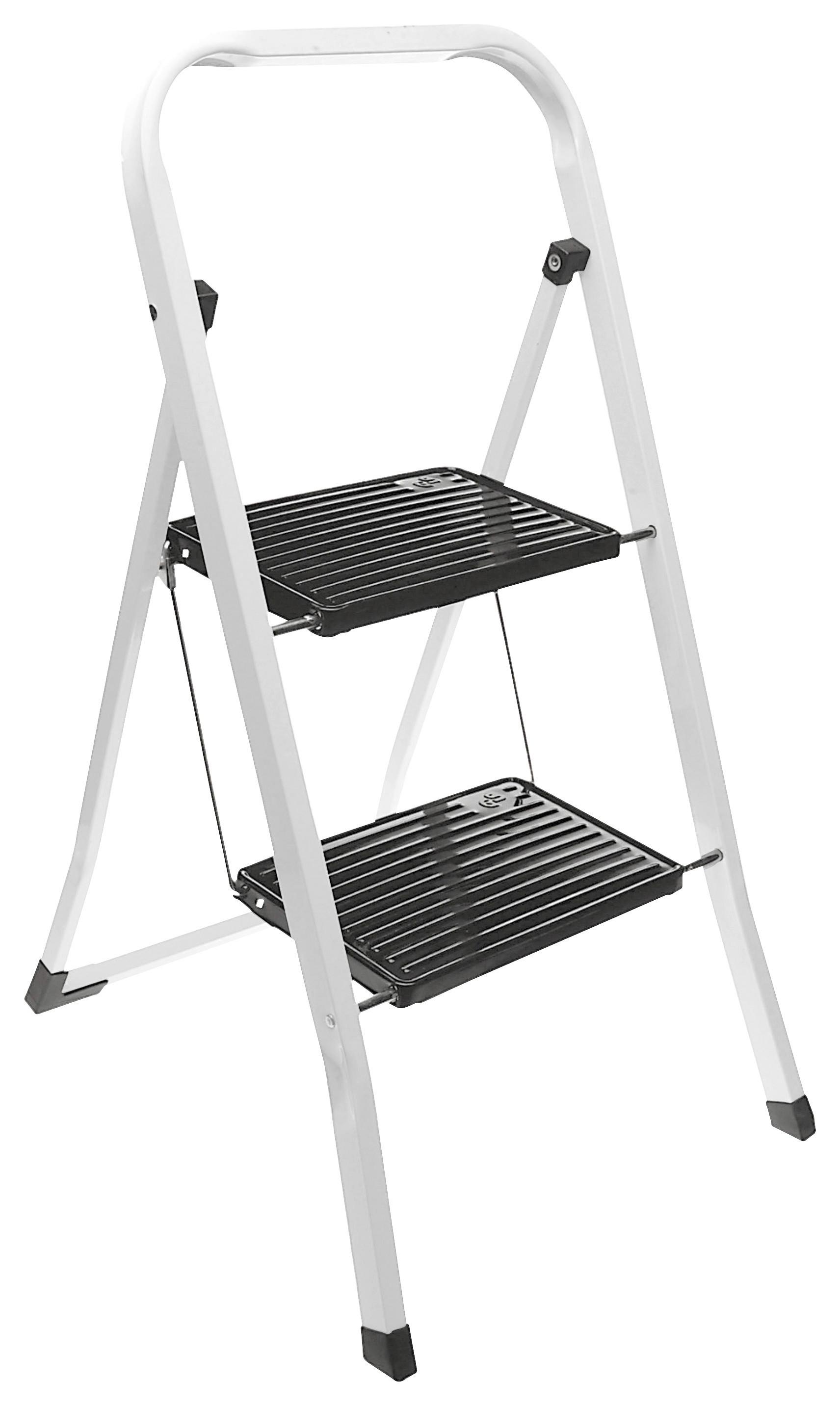 Klapptrittleiter Metall 2 Stufen Schwarz/Weiß - Schwarz/Weiß, Basics, Metall (47/4/91cm)
