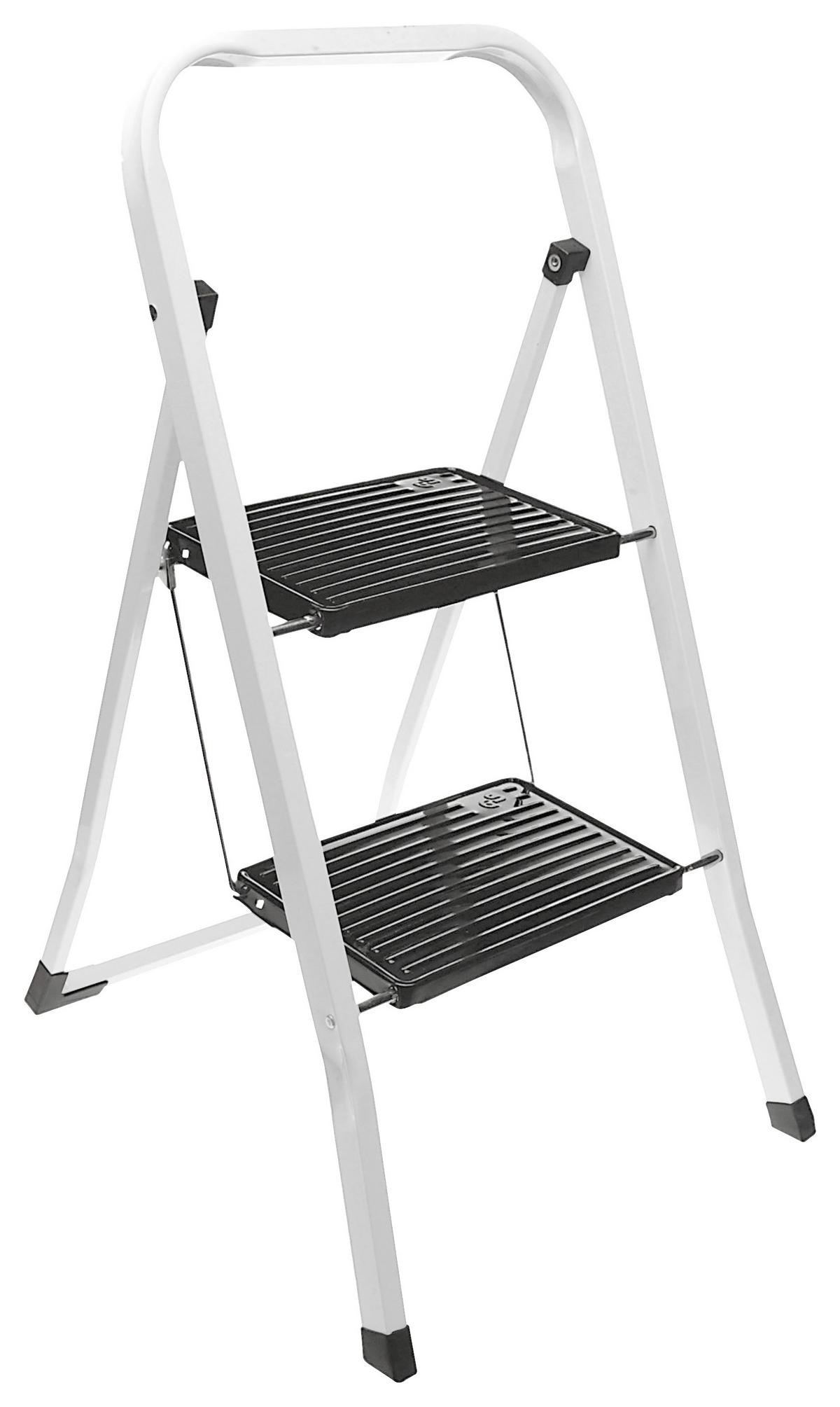 Klapptrittleiter Metall 2 Stufen Schwarz/Weiß - Schwarz/Weiß, Basics, Metall (47/4/91cm)