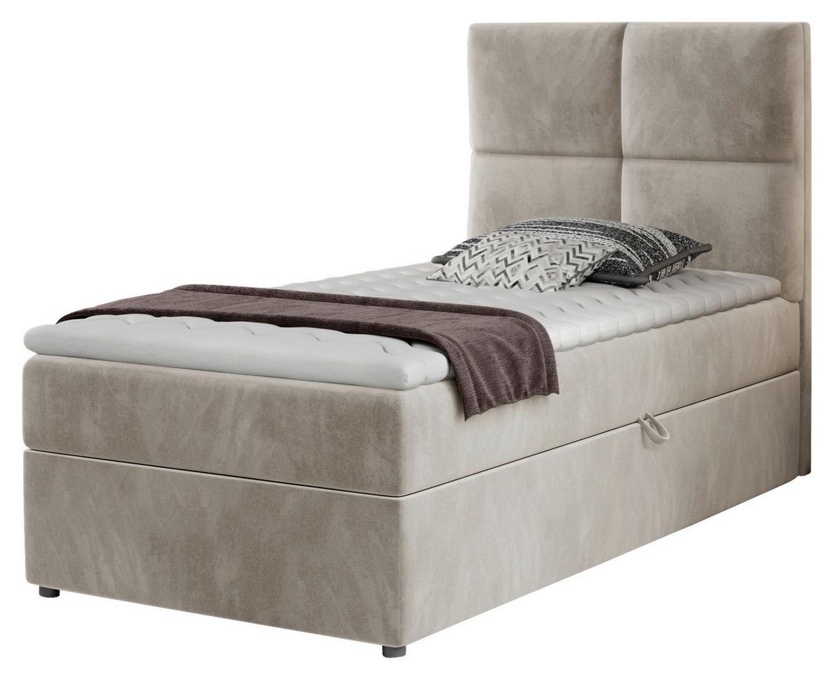 Boxbett Rivia Beige Lf: 90x200 cm - Beige/Silberfarben, MODERN, Holz/Textil (90/200cm) - MID.YOU
