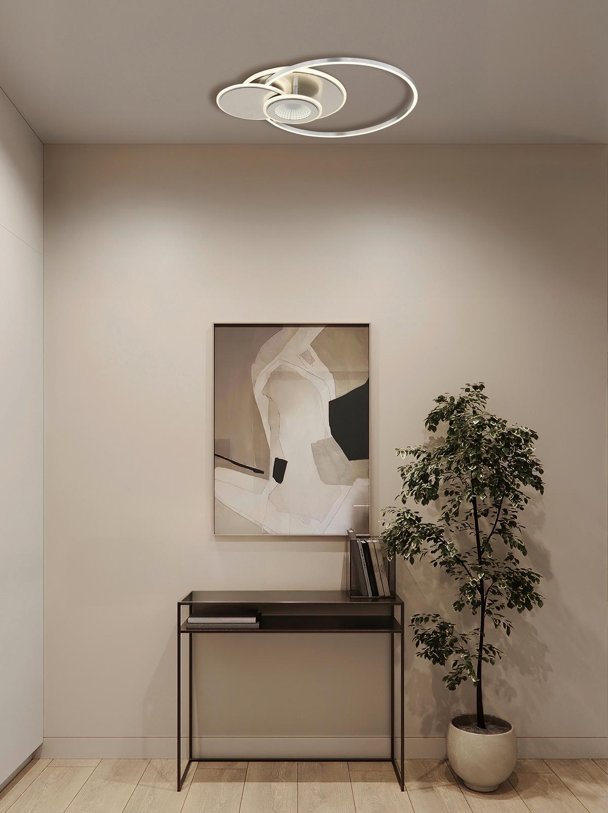 LED-DECKENLEUCHTE Nachtlichtfunktion - Silberfarben/Opal, Design, Kunststoff/Metall (56/45/7,5cm) - Globo