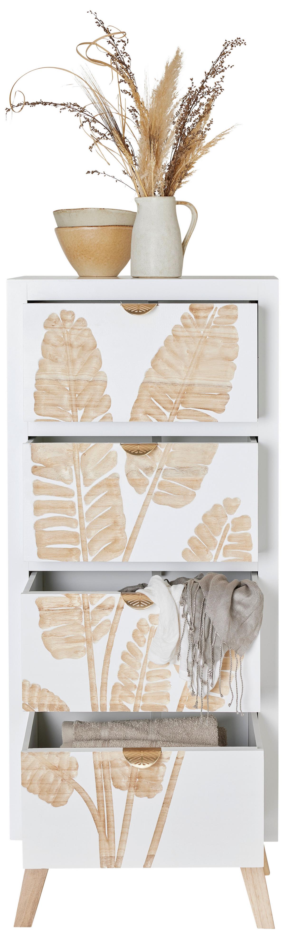 Komoda LEAFS maulownia masív - bílá/přírodní barvy, Lifestyle, kov/dřevo (45/109/30cm) - Premium Living