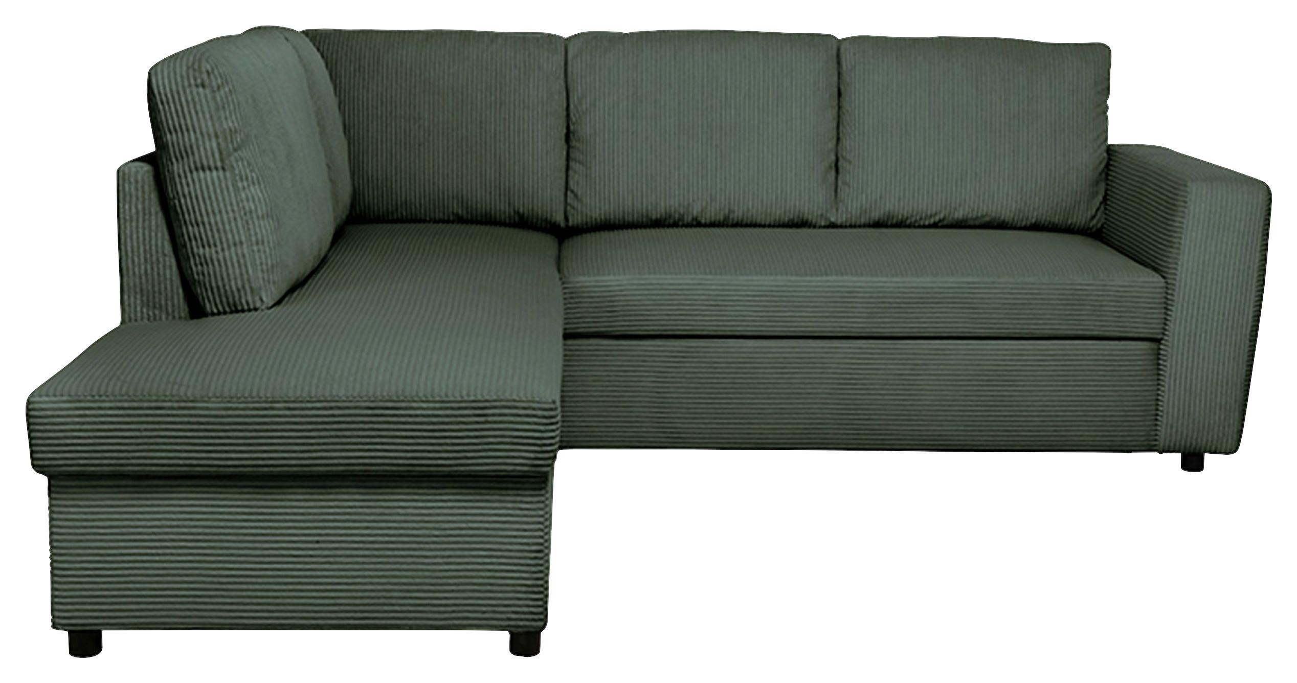 Ecksofa mit Schlaffunktion Toulouse Cord grün, 206x224cm - Schwarz/Grün, Trend, Holz/Textil (206/224cm)