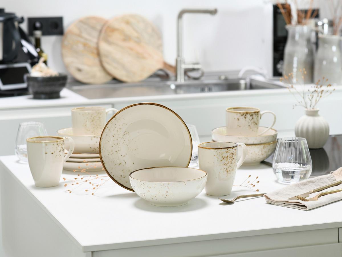 Frühstücksservice 12 -Teilig. Steinzeug, creme - Creme, Basics, Keramik - Creatable