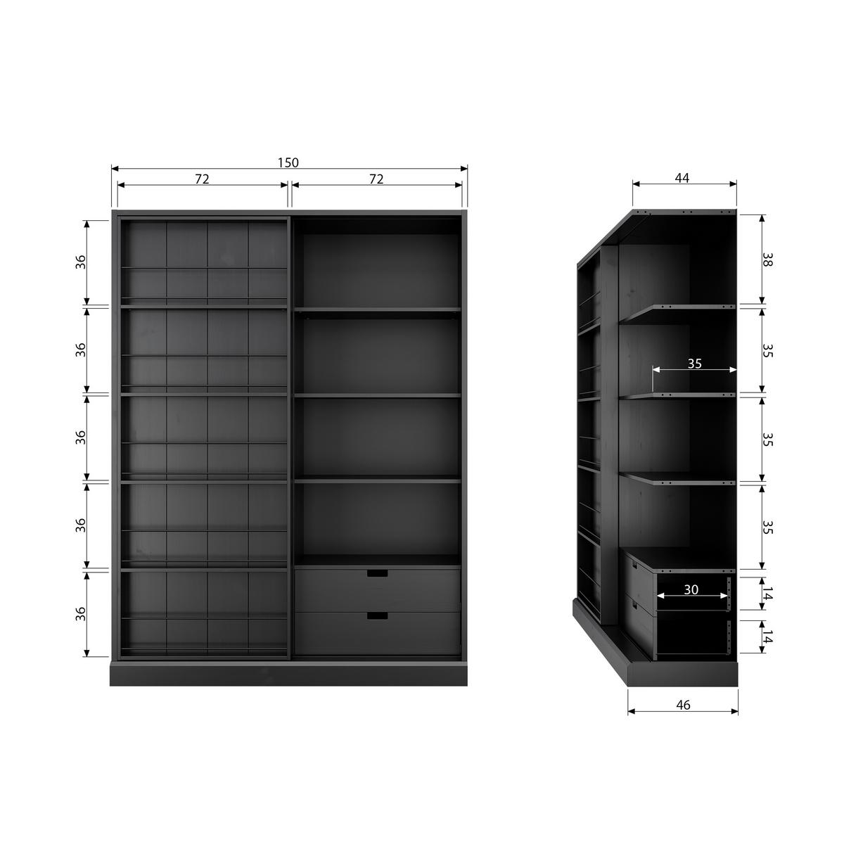 Vitrine Swing Schwarz B: 150 Cm - Schwarz, Design, Holz (150/200/46,5cm) - Livetastic