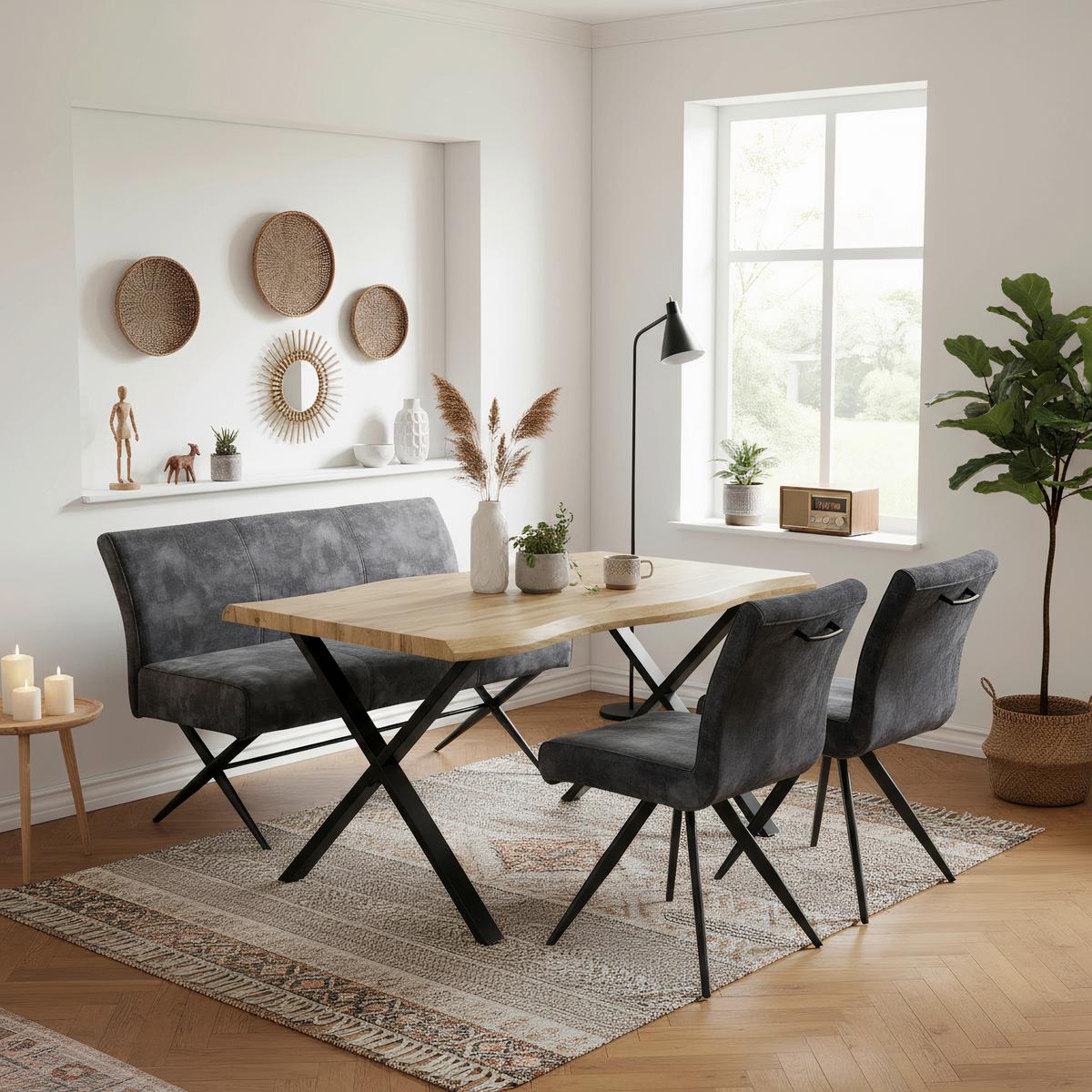 Sitzbank Porto I B - Anthrazit/Schwarz, MODERN, Textil/Metall (140/88/67cm) - MID.YOU