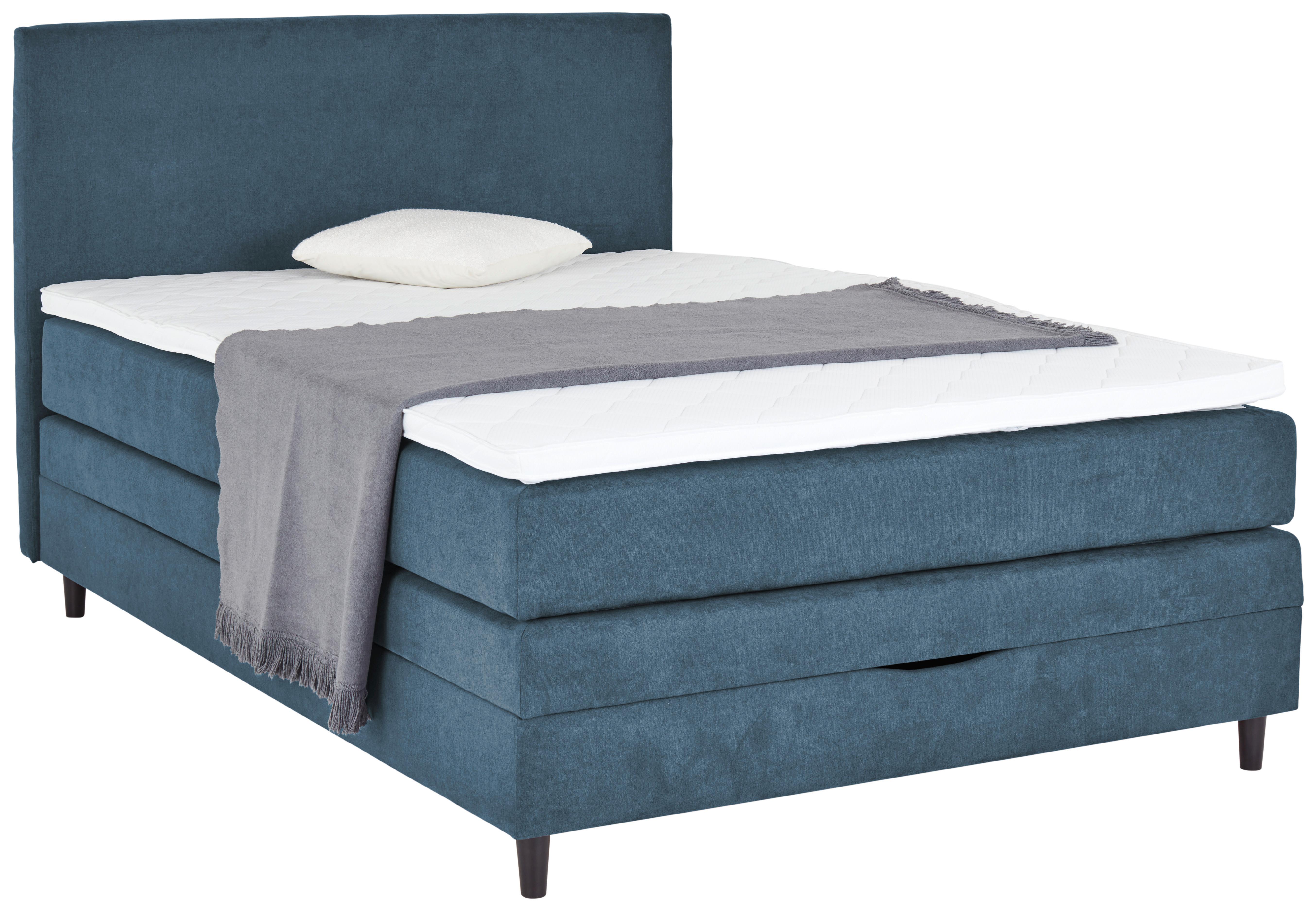 Boxspringbett mit Topper & Bettkasten 140x200 Kleopatra - Blau, KONVENTIONELL, Holz/Holzwerkstoff (140/200cm) - Ondega