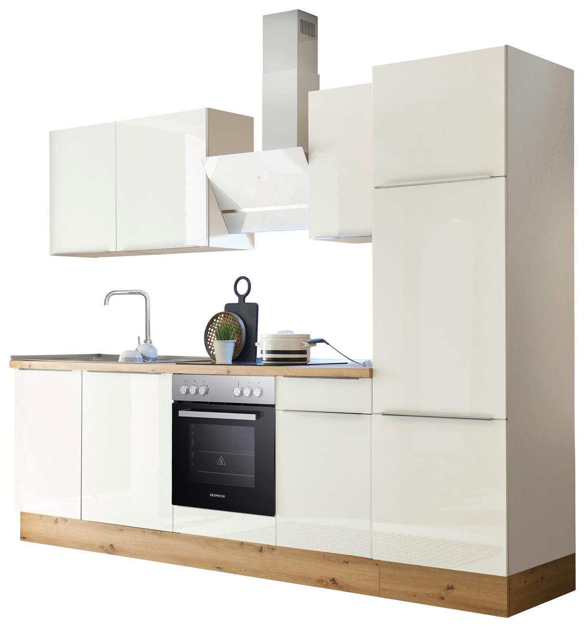 Küchenzeile mit Geräten 280 cm Weiß Hochglanz - Weiß Hochglanz/Weiß, LIFESTYLE, Holzwerkstoff (280cm) - Respekta