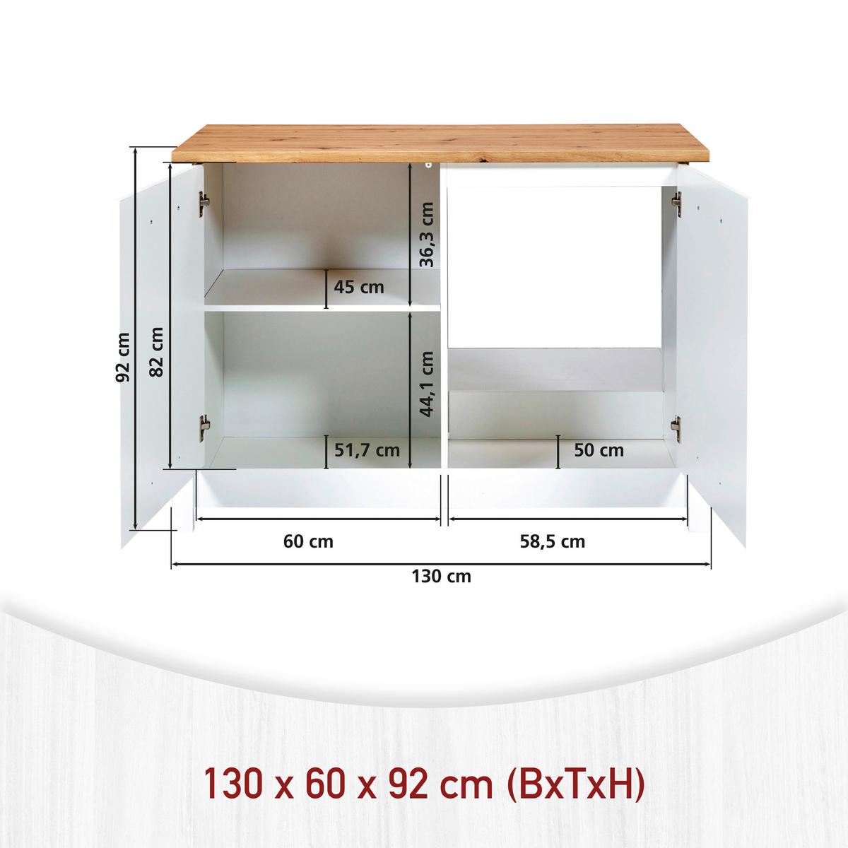 Skrinka pod drez SAN bez drezu, vrát.prac.dosky - biela/dub artisan, Romantik / Landhaus, kov/kompozitné drevo (130,3/92/60cm) - Mömax
