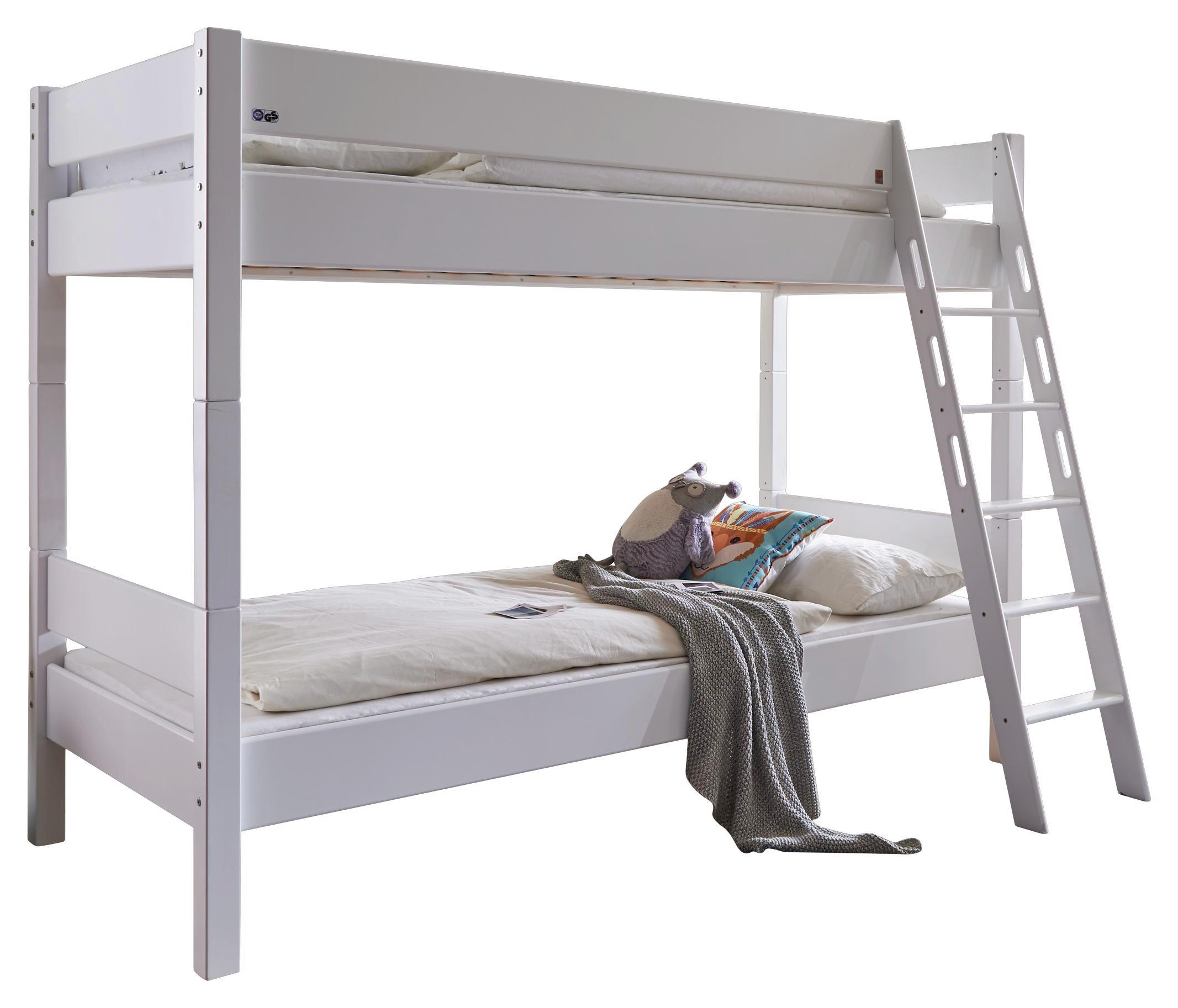 Etagenbett Stefan 90x200 cm Buche Massiv - Weiß, Design, Holz (90/200cm)