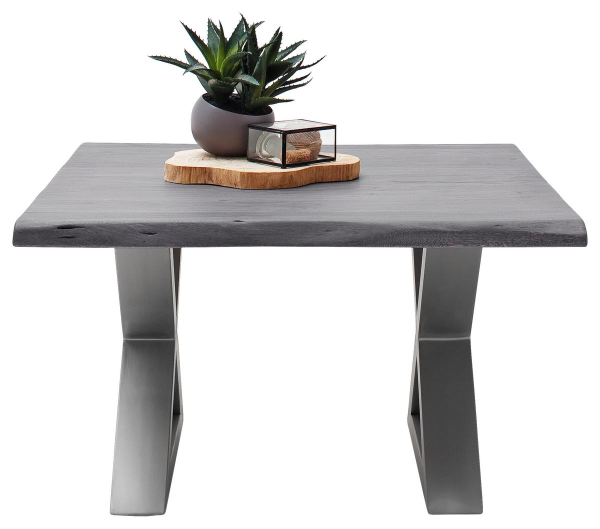 Couchtisch Holz mit Massiver Tischplatte Cartagena, Akazie - Edelstahlfarben/Grau, MODERN, Holz/Metall (75/45/75cm)