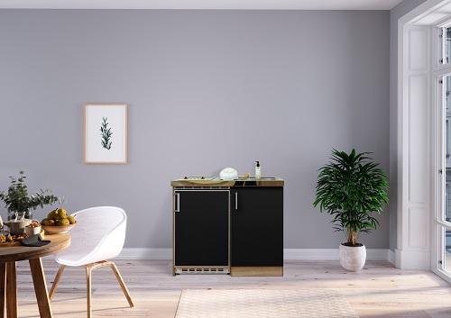 Miniküche Mit Kühlschrank + Kochfeld 100 Cm Schwarz/eiche - Edelstahlfarben/Eichefarben, MODERN, Holzwerkstoff/Metall (100cm) - Respekta