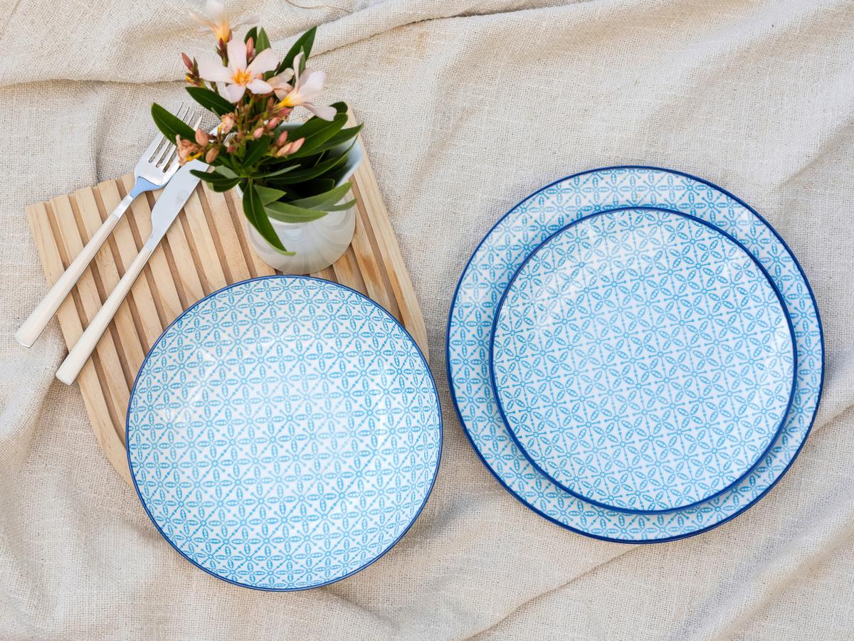 Tafelservice Keramik, Weiß/Blau, 12--Teilig. - Weiß/Hellblau, Basics, Keramik - Creatable