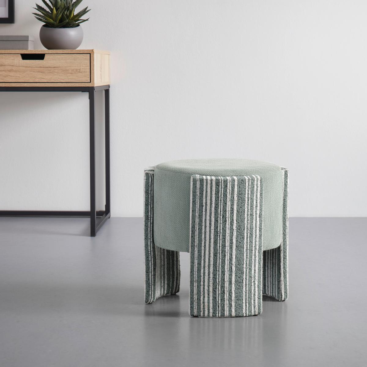 Taburet ROMY, zeleno-bílá žinylka - bílá/zelená, Lifestyle, kompozitní dřevo/textil (40/39cm) - Mömax