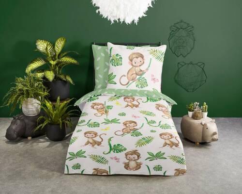 Kinderbettwäsche Play Grün Ecru 135x200 cm - Ecru/Grün, Natur, Textil (135/200cm)