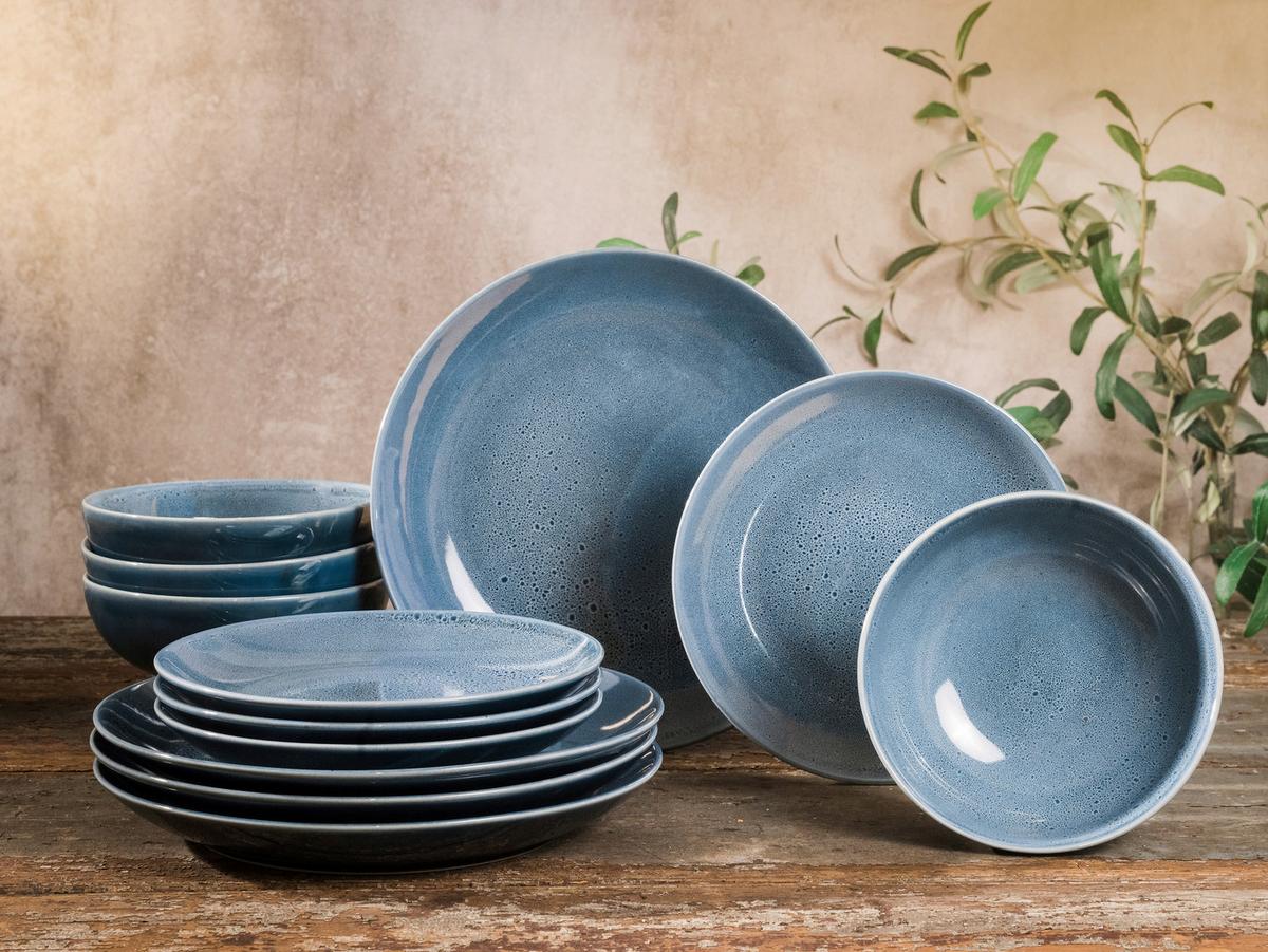 Tafelservice Steinzeug 4 Personen Geschirr Set Blau - Blau, Keramik - Creatable