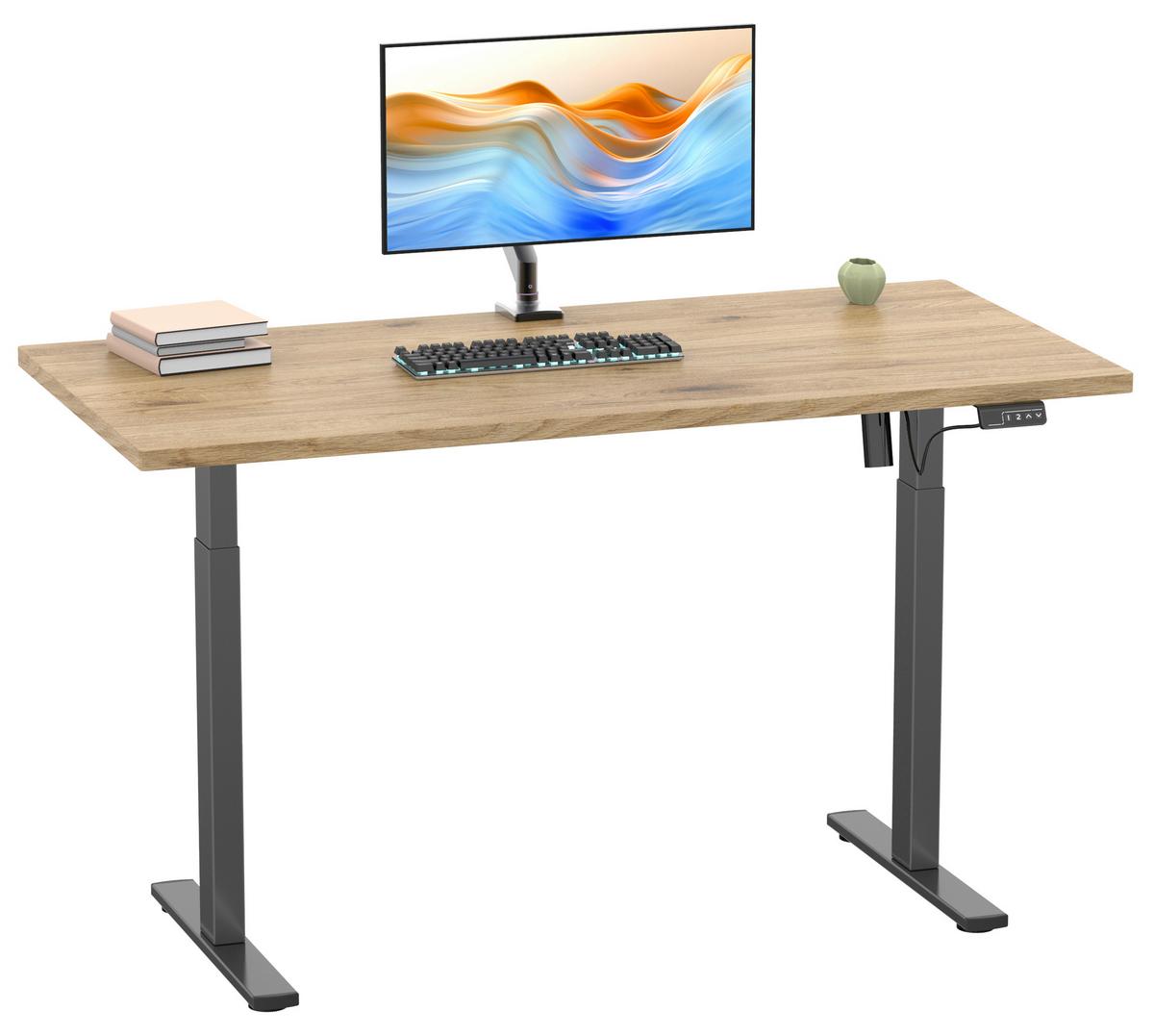 Schreibtisch E-Lona Schwarz/Eiche Dekor B: 140 cm - Honigeiche/Silberfarben, Design, Holzwerkstoff/Metall (140/80/71cm) - MID.YOU