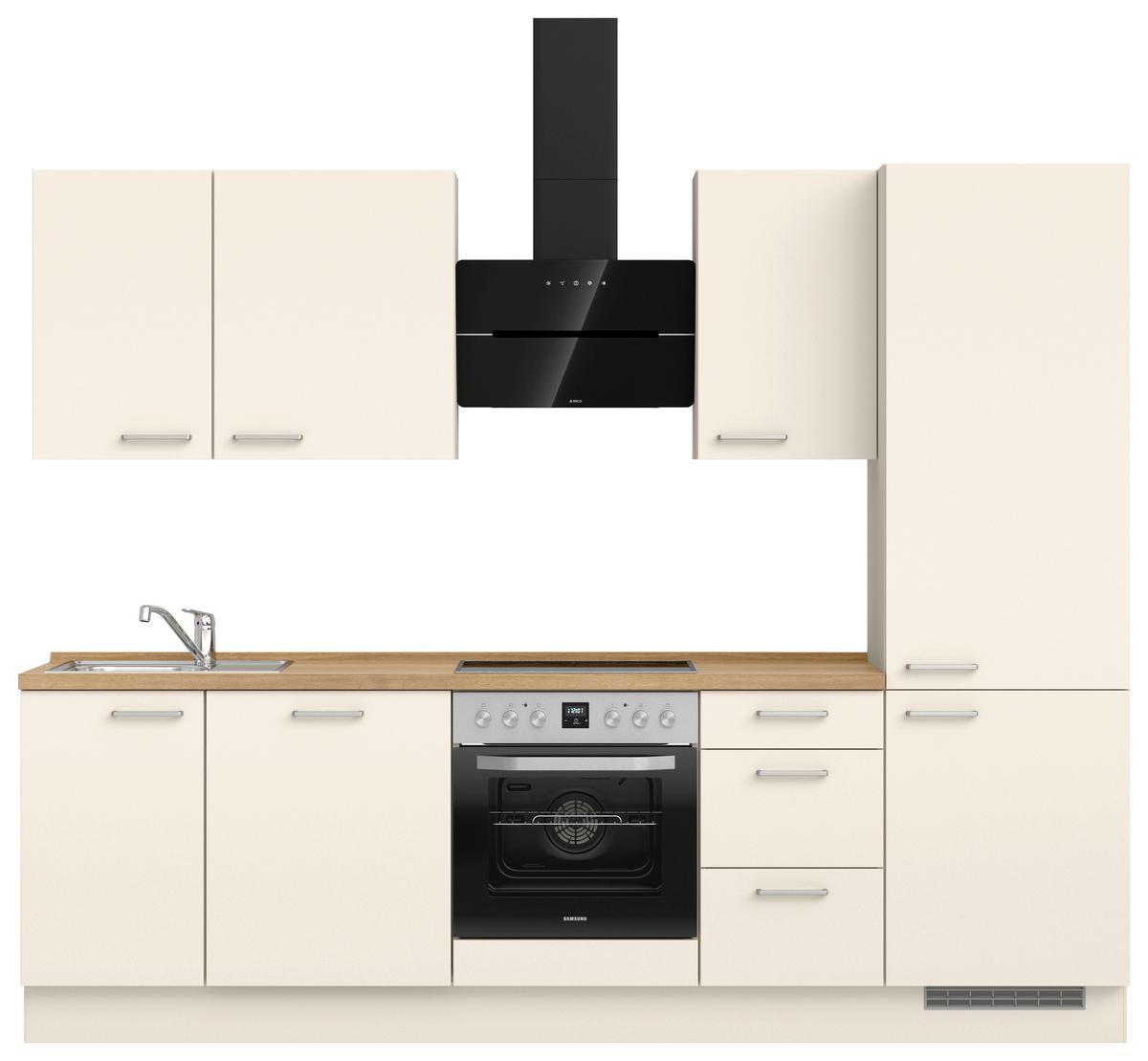 Kuchyňská linka 270 cm, magnóliová supermatná - barvy dubu/magnolie, Moderní, kov/kompozitní dřevo (270cm) - Nobilia