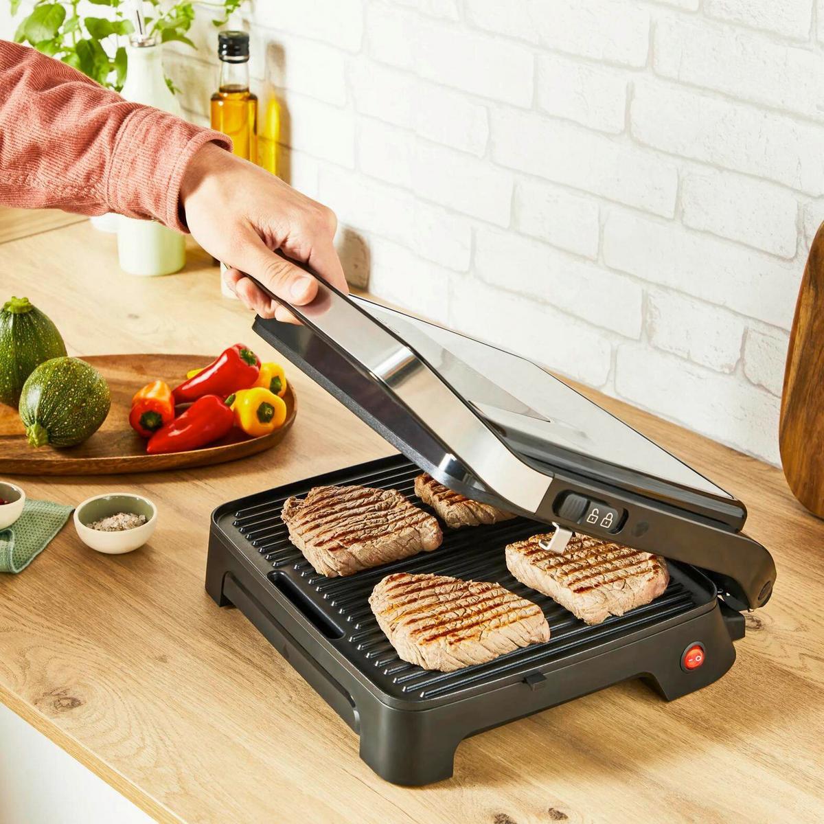 ELEKTROGRILL 2000W, Antihaftbeschichtung - Schwarzchrom, Basics, Metall (33,7/36,6/13,2cm) - Tefal