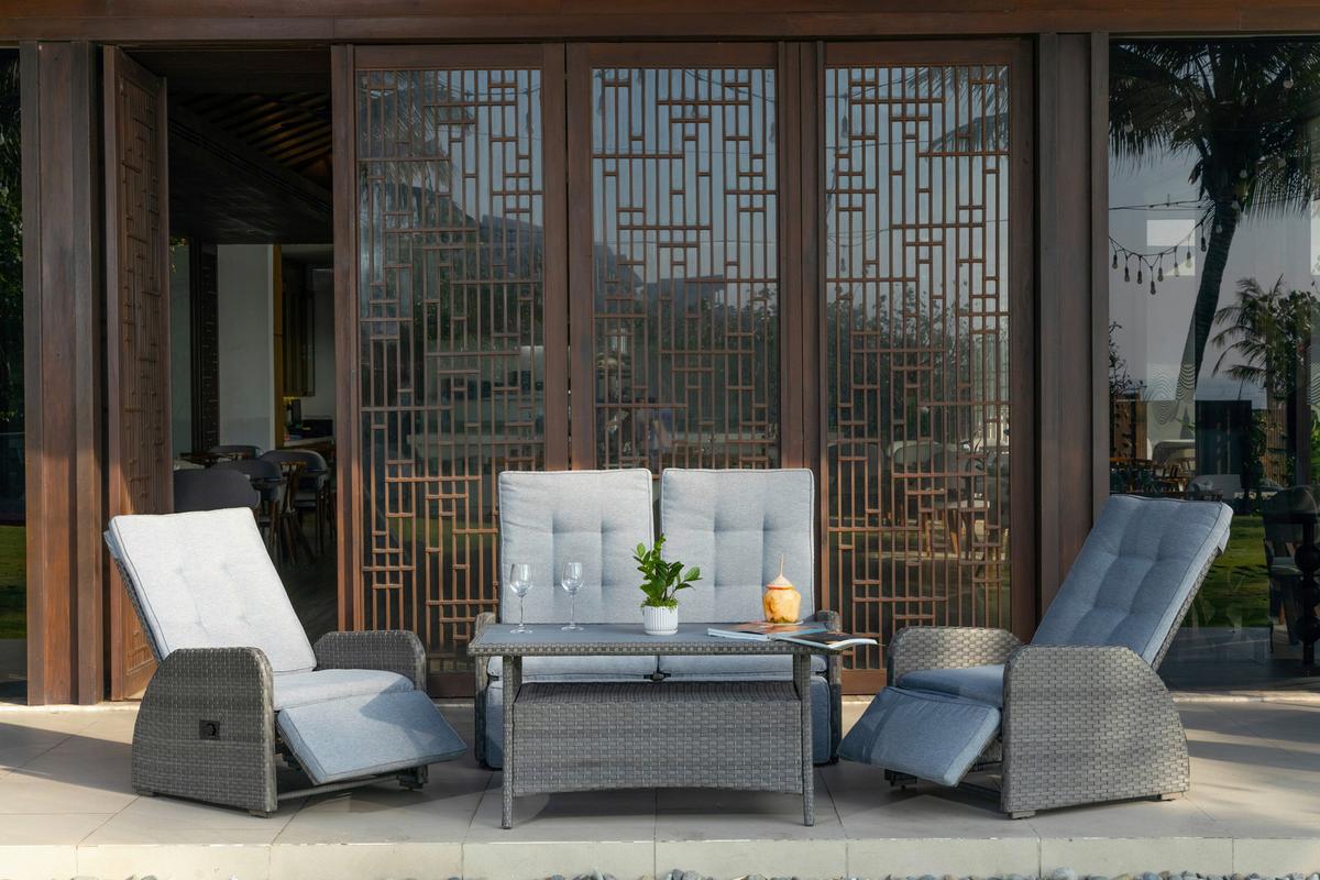 Loungegarnitur 4-Tlg Santander Metall/Polly-Rattan mit Kissen - Grau, MODERN, Kunststoff/Textil - Beldano