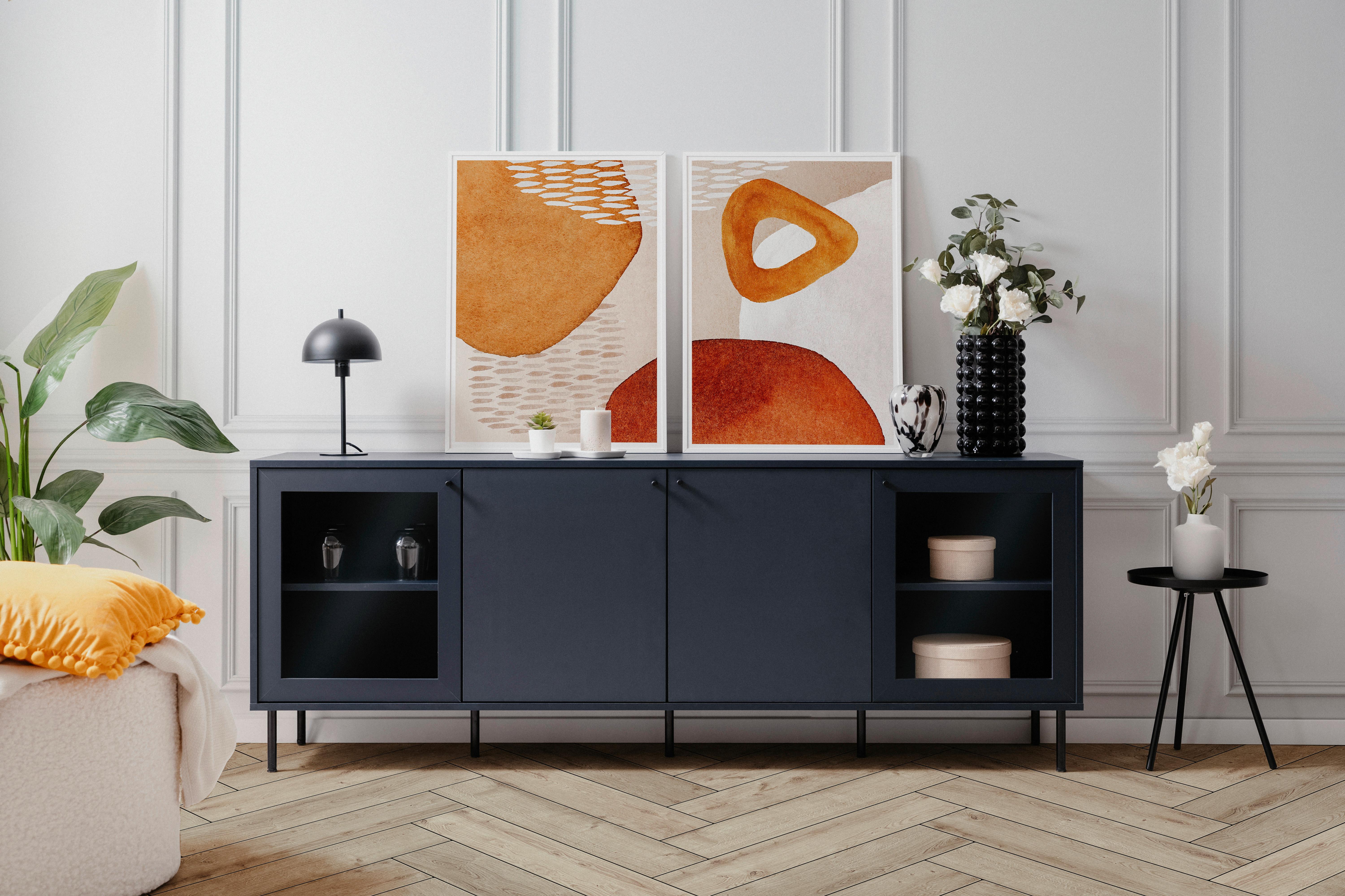 Lowboard Caracas 57a Lowboard - Blau/Schwarz, MODERN, Glas/Holzwerkstoff (180/68/40cm) - MID.YOU
