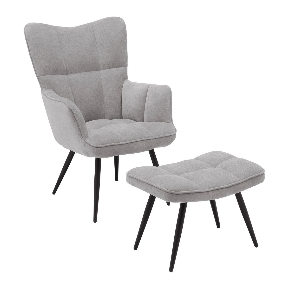 Křeslo s taburetem ALEX, šedá, max. 120 kg - šedá/černá, Moderní, kov/textil (68/100/78cm) - Mömax