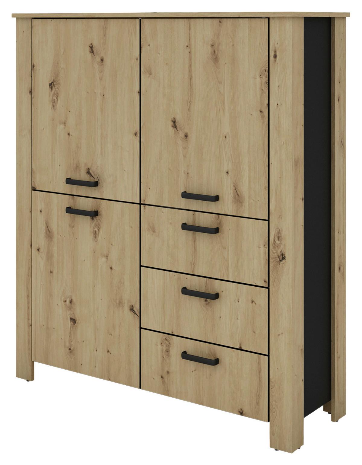 Highboard Faro Eiche Artisan B: 120 Cm - Schwarz/Eiche Artisan, Design, Holzwerkstoff (120/137/40cm) - MID.YOU