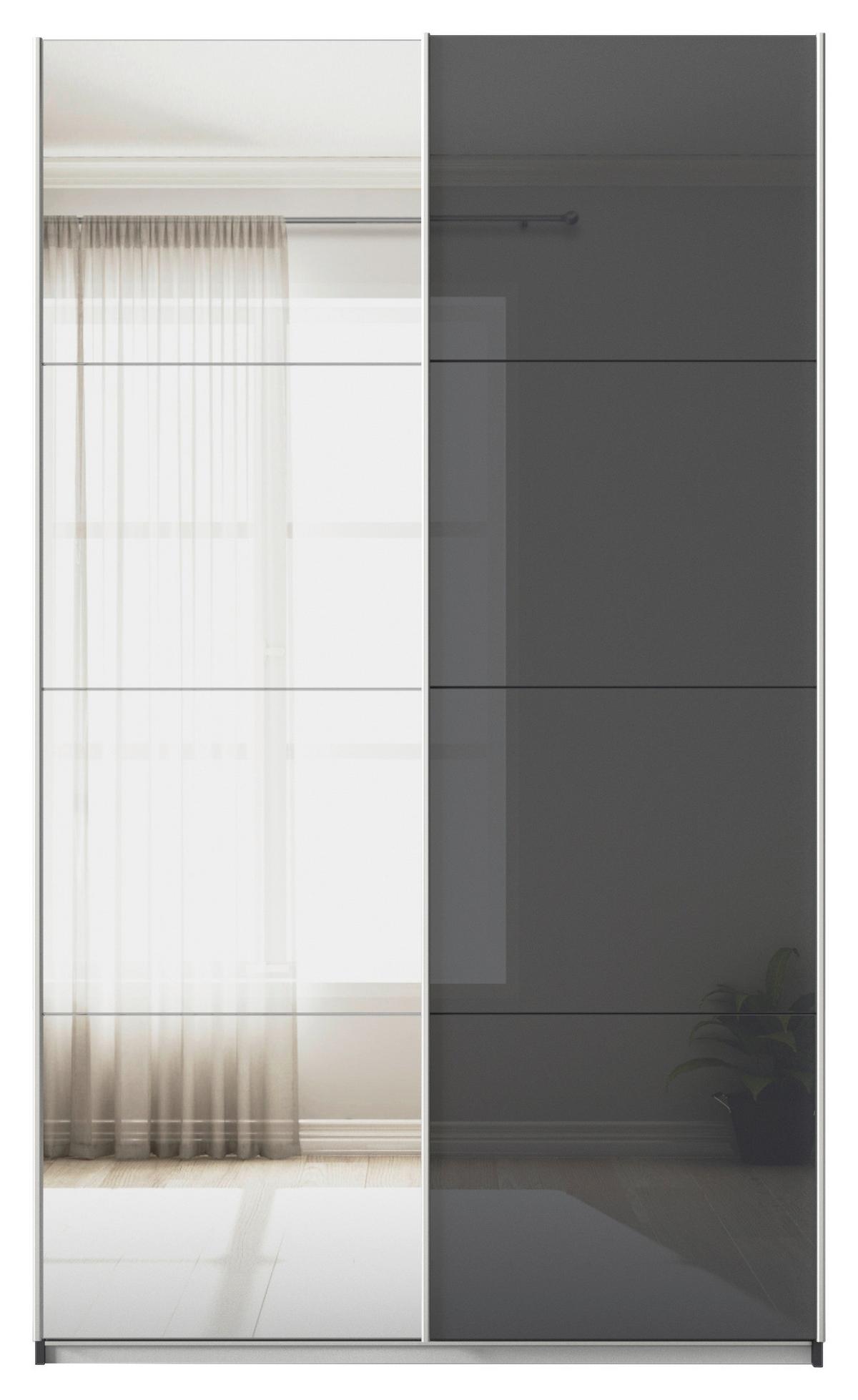 Tolóajtós Szekrény Feldkirch 136/229 Cm - ezüst/magasfényű antracit, Modern, faalapú anyag/Üveg (136/229/62cm)