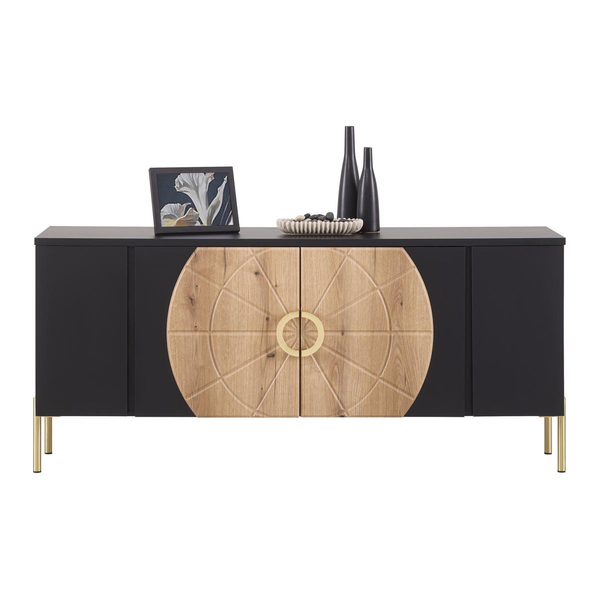 TV komoda čierna/zlatá/dekor dub - čierna/zlatá, Lifestyle, kov/kompozitné drevo (160/71,9/37,5cm) - Mömax