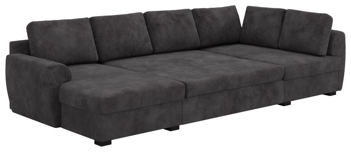 Wohnlandschaft m. Bettfunktion Mirkrofaser schwarz, B: 327cm - Schwarz, Trend, Textil (154/327/86cm) - MID.YOU