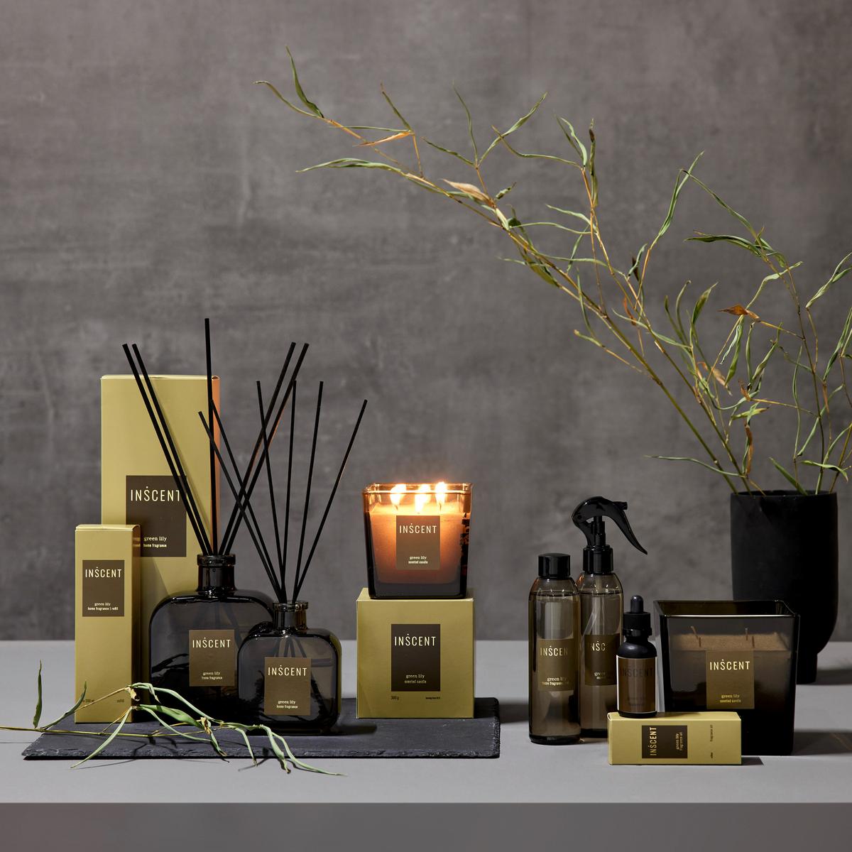 Vôňa do bytu Green Lily, 200ml - číra/tmavozelená, Design, sklo (200ml) - Inscent
