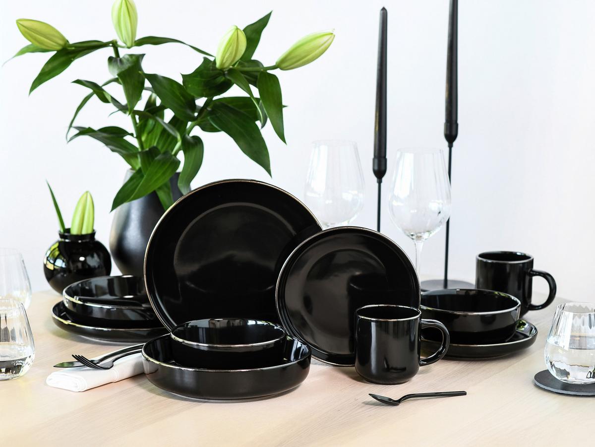 Kombiservice, 10-Teilig für 2 Personen, Steinzeug - Goldfarben/Schwarz, Basics, Keramik - Creatable