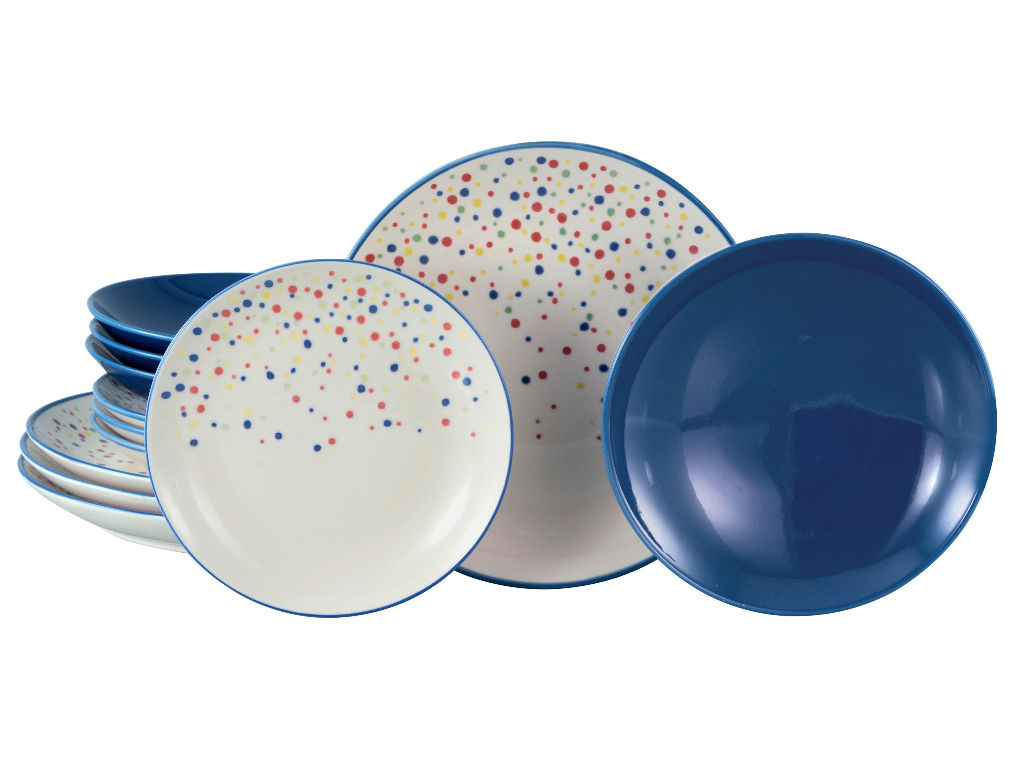 Tafelservice Joy Blau-bunt Blau, Creme 12--Teilig - Blau/Creme, Basics, Keramik - Creatable