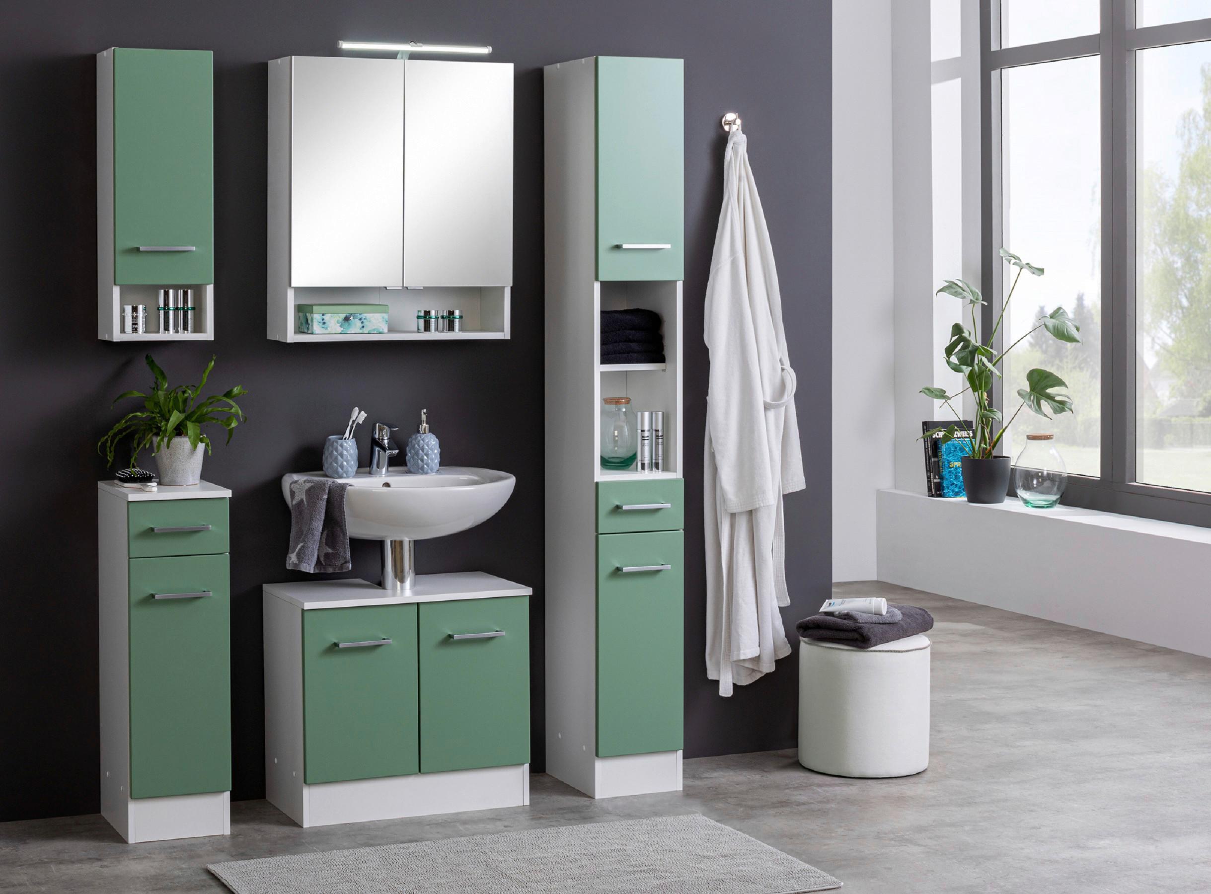 Badezimmer Hochschrank Riga 25x190 cm Weiß/Grün - Weiß/Grün, MODERN, Holzwerkstoff (25/190/35cm) - Held