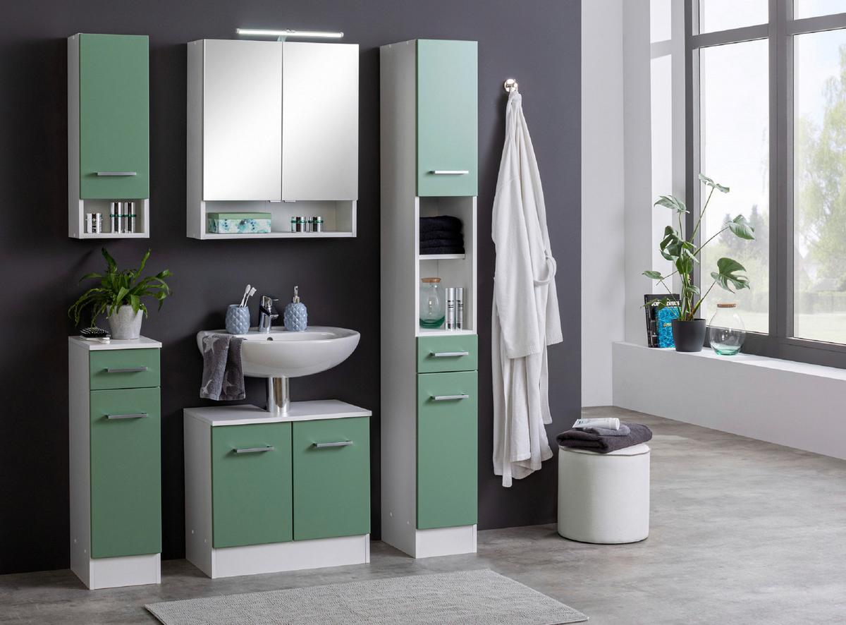 Badezimmer Hochschrank Riga 25x190 Cm Weiß/grün - Weiß/Grün, MODERN, Holzwerkstoff (25/190/35cm) - Held