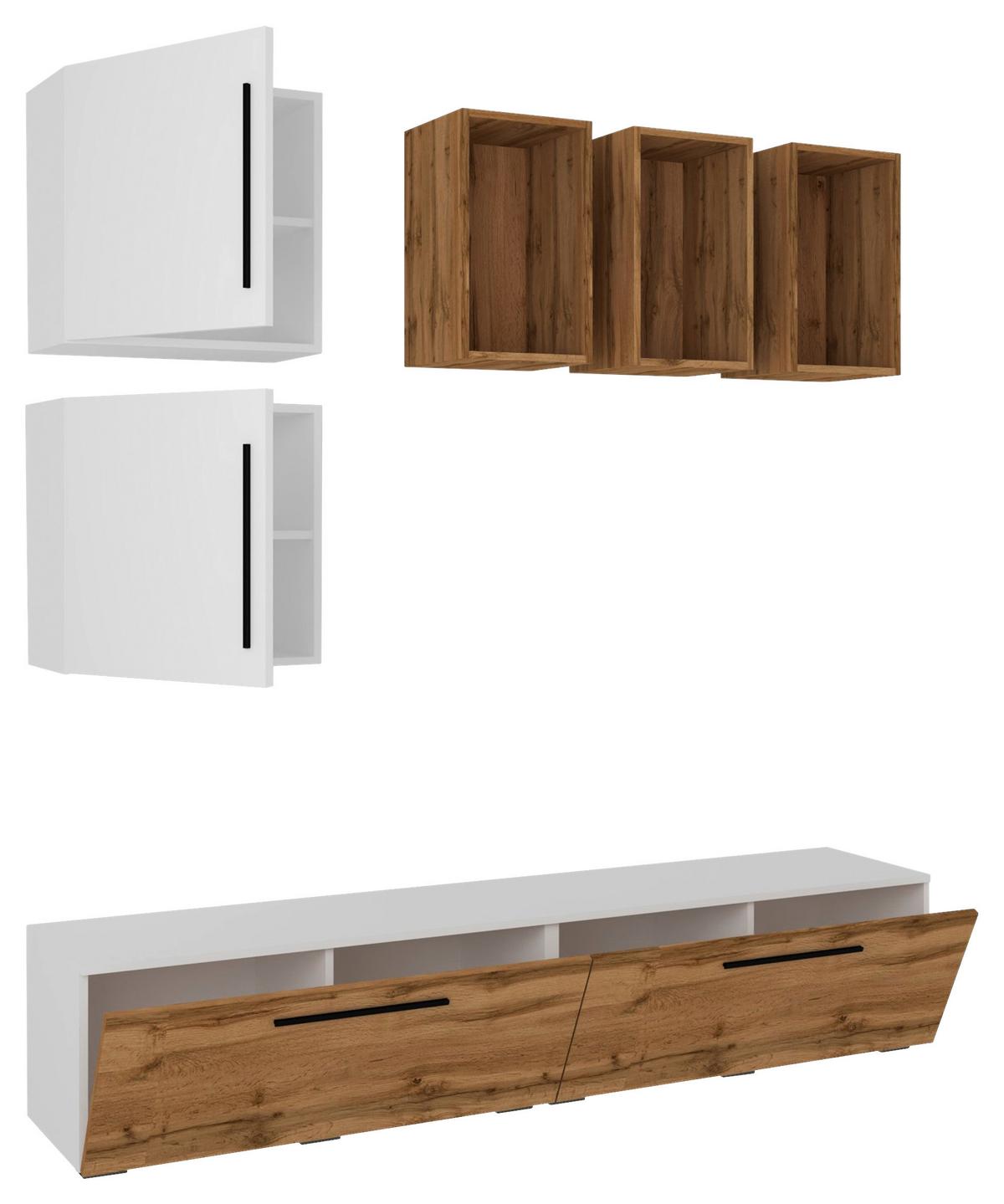Obývací stěna Arila, 7- dílna, š: 190cm - bílá/černá, Moderní, kompozitní dřevo/plast (190/200/40cm) - MID.YOU
