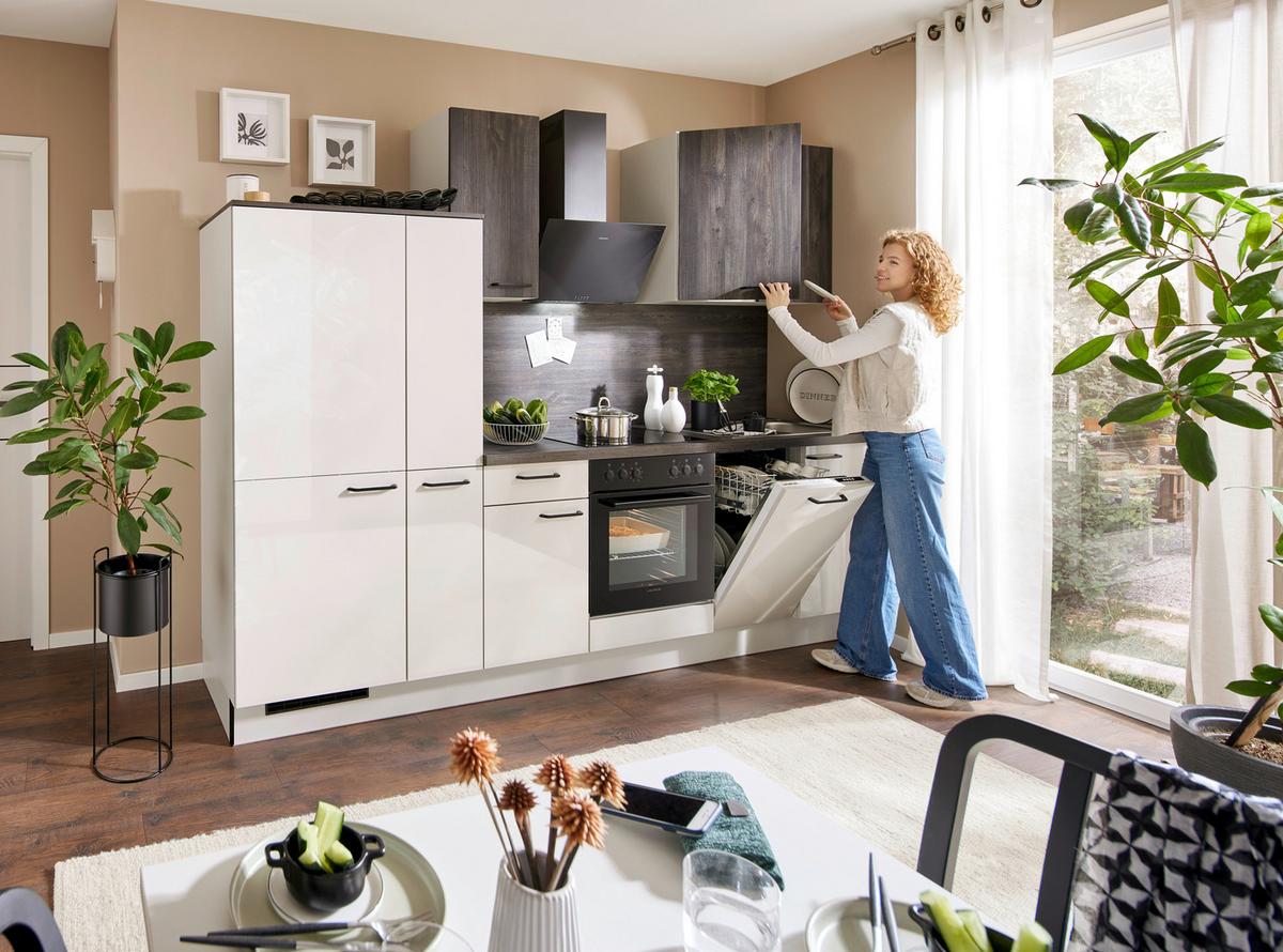 Küchenblock Pn215/Pn100 - Eiche dunkel/Hellgrau, Basics, Holzwerkstoff (290cm) - Pino