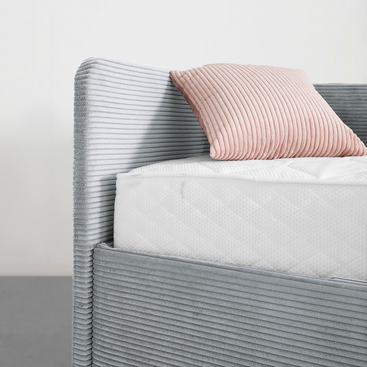 Posteľ Remi s bočnicami 90x200, poťah sivomodrý - sivomodrá/prírodná farba, Konventionell, drevo/textil (90/200cm)