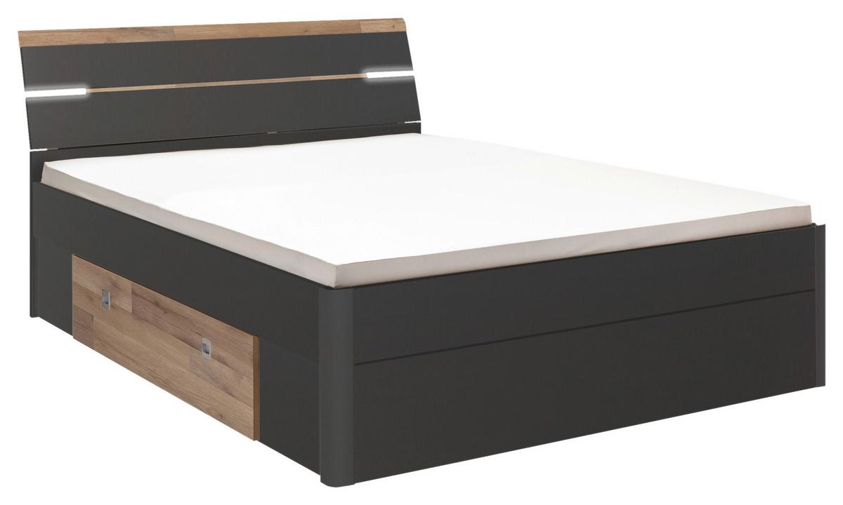 Ágykeret Mars 160/200 Cm - grafitszürke/tölgyfa színű, Konventionell, faalapú anyag (160/200cm) - MID.YOU