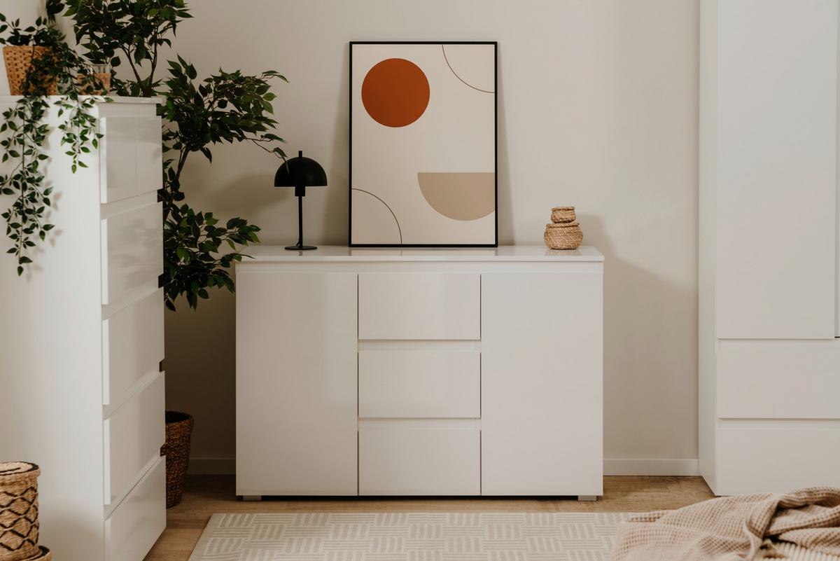 Kommode Capetown Melamin Weiß, B: 120 Cm - Silberfarben, Trend, Holzwerkstoff (120/80,5/40cm)