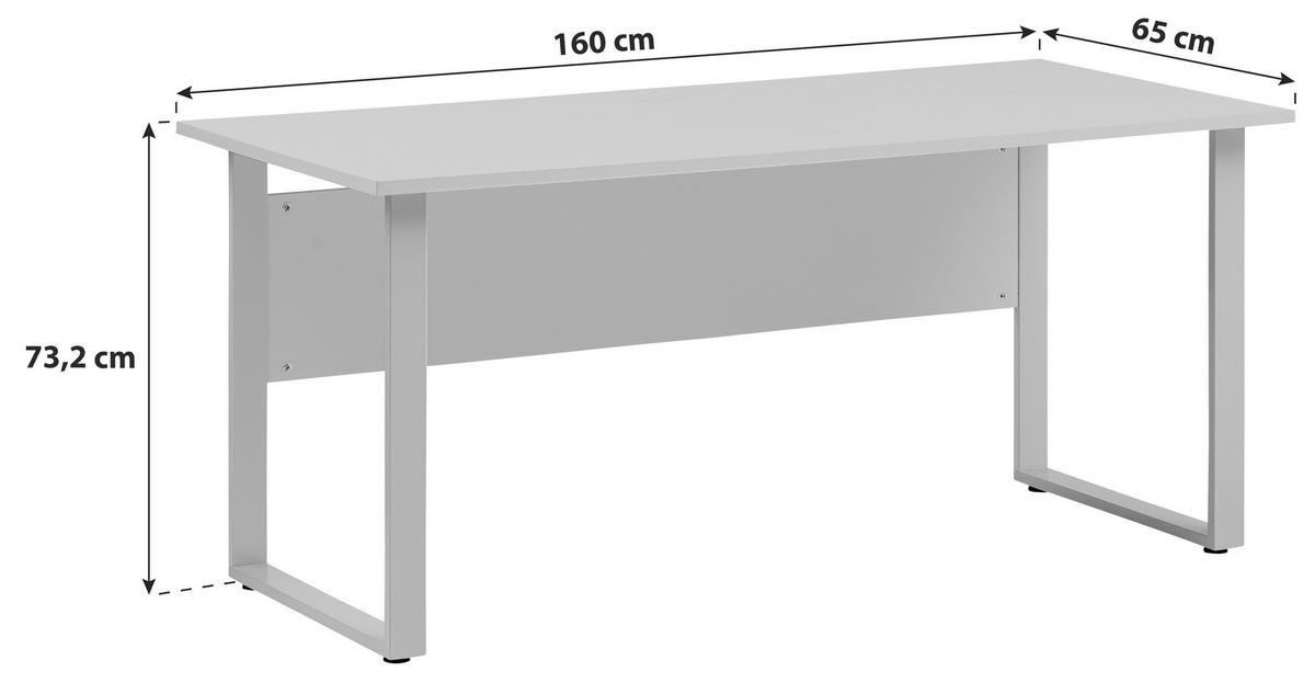 Schreibtisch B 160cm H 73,2cm Serie 1500, Hellgrau - Hellgrau/Alufarben, KONVENTIONELL, Holzwerkstoff/Metall (160/65/73,2cm) - MID.YOU