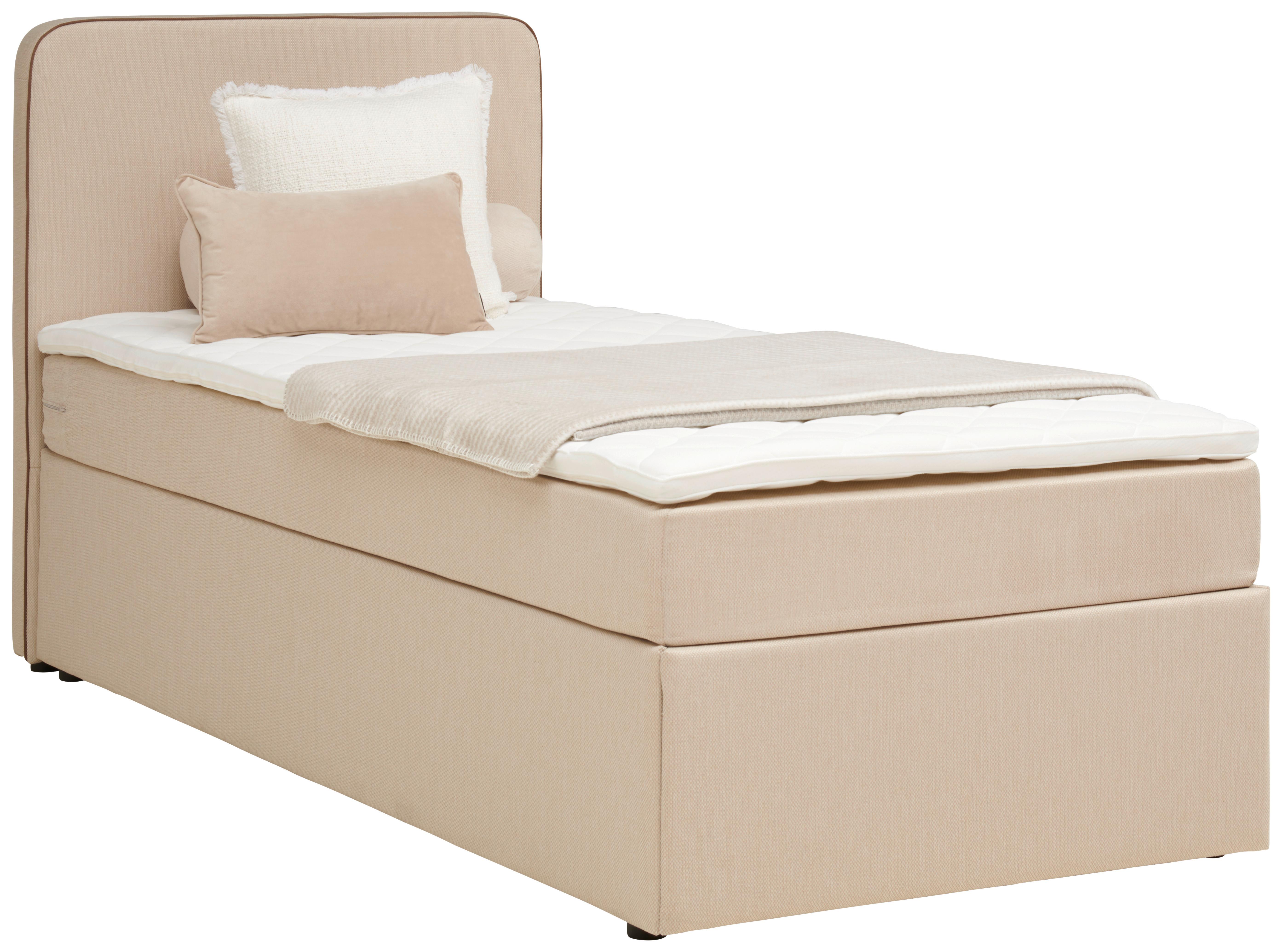 Boxspringbett mit Topper 90x200 cm Anton, Beige - Beige, KONVENTIONELL, Holz/Textil (90/200cm) - P & B
