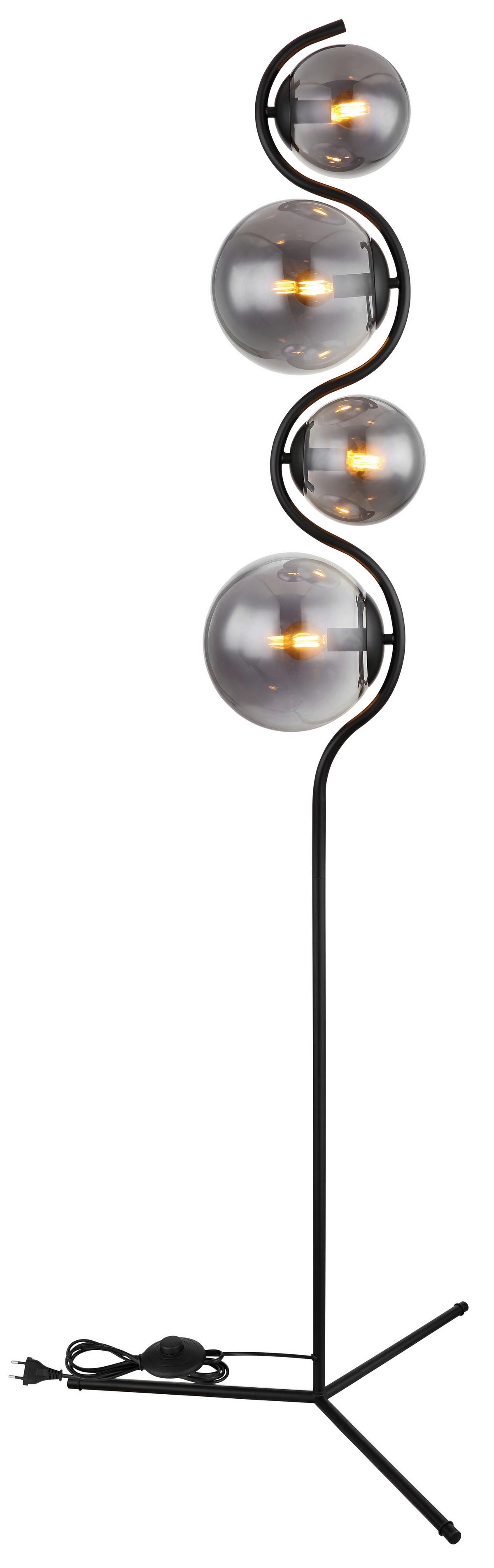 Stehlampe Porry Schwarz Mit Fußschalter - Schwarz, Design, Glas/Metall (66/160cm) - Globo