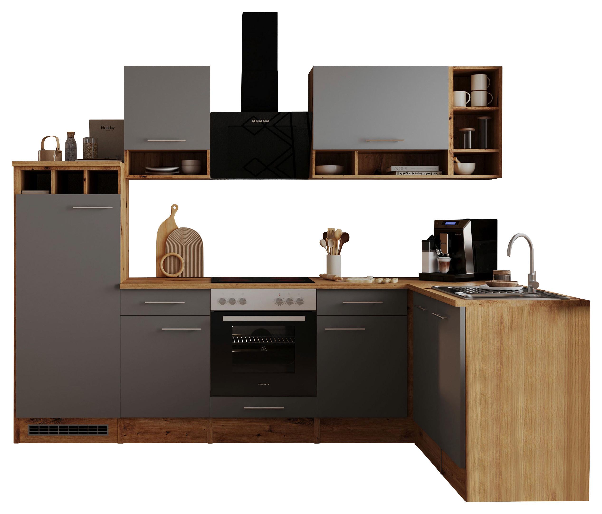 Eckküche Economy mit Geräten 280x172cm Wildeiche Dekor/Grau - Wildeiche/Grau, Basics, Holzwerkstoff (280/172cm) - Respekta